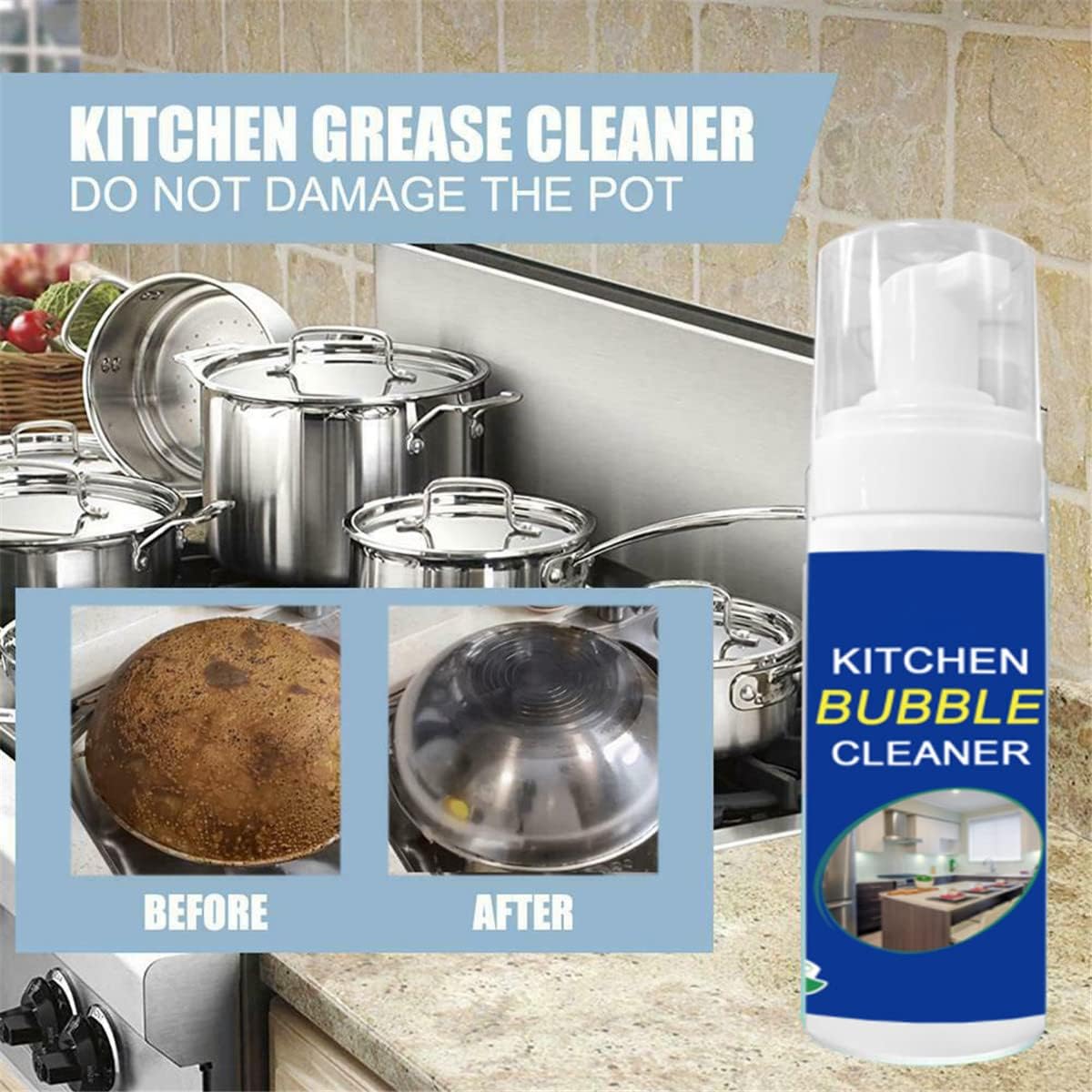 Foam Rust Remover Kitchen All-purpose Cleaning Bubble Spray, Multi-purpose Foam Kitchen Grease Cleaner, Rinse-free Cleaning Spray for