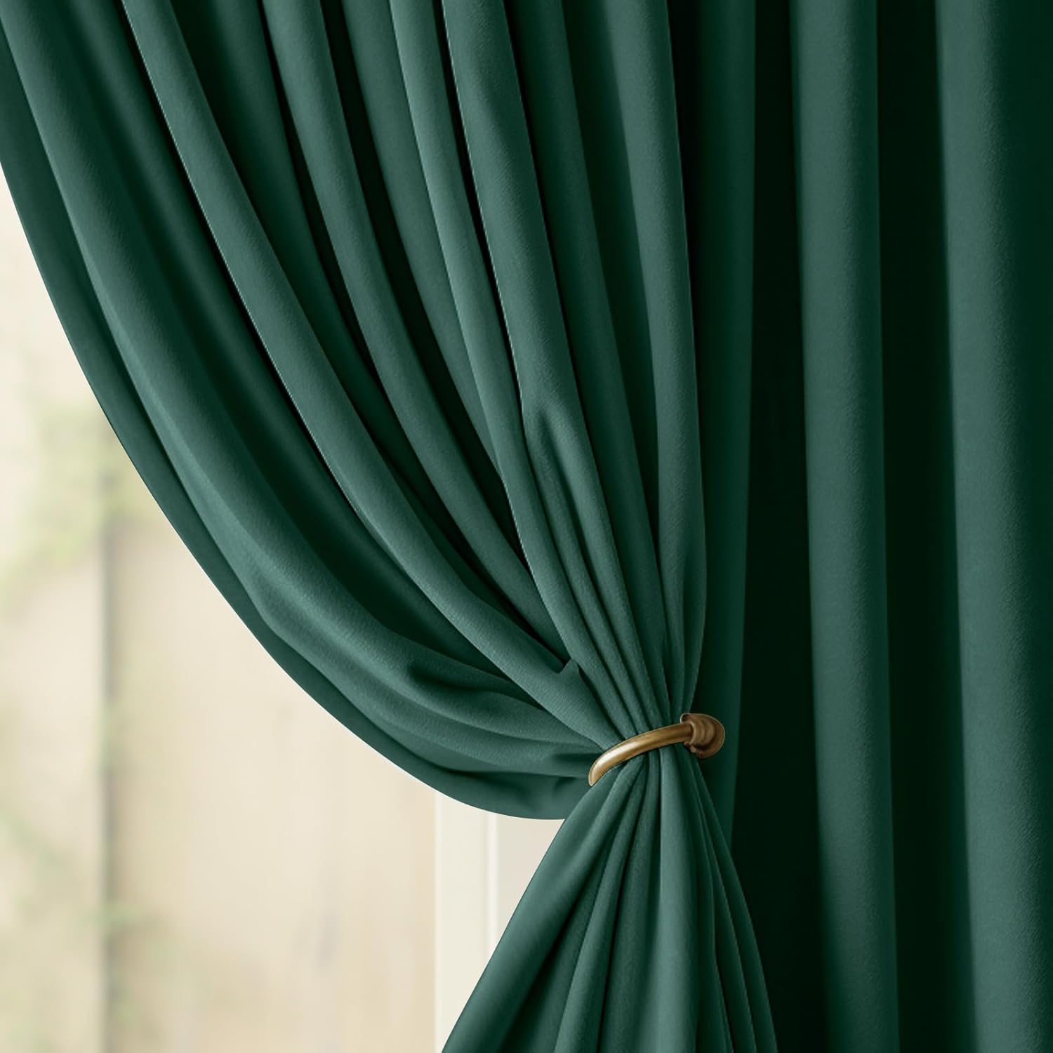 Lazzzy Cortina opaca de terciopelo verde con aislamiento térmico para dormitorio, sala de estar, oscurecimiento de privacidad, cortinas de