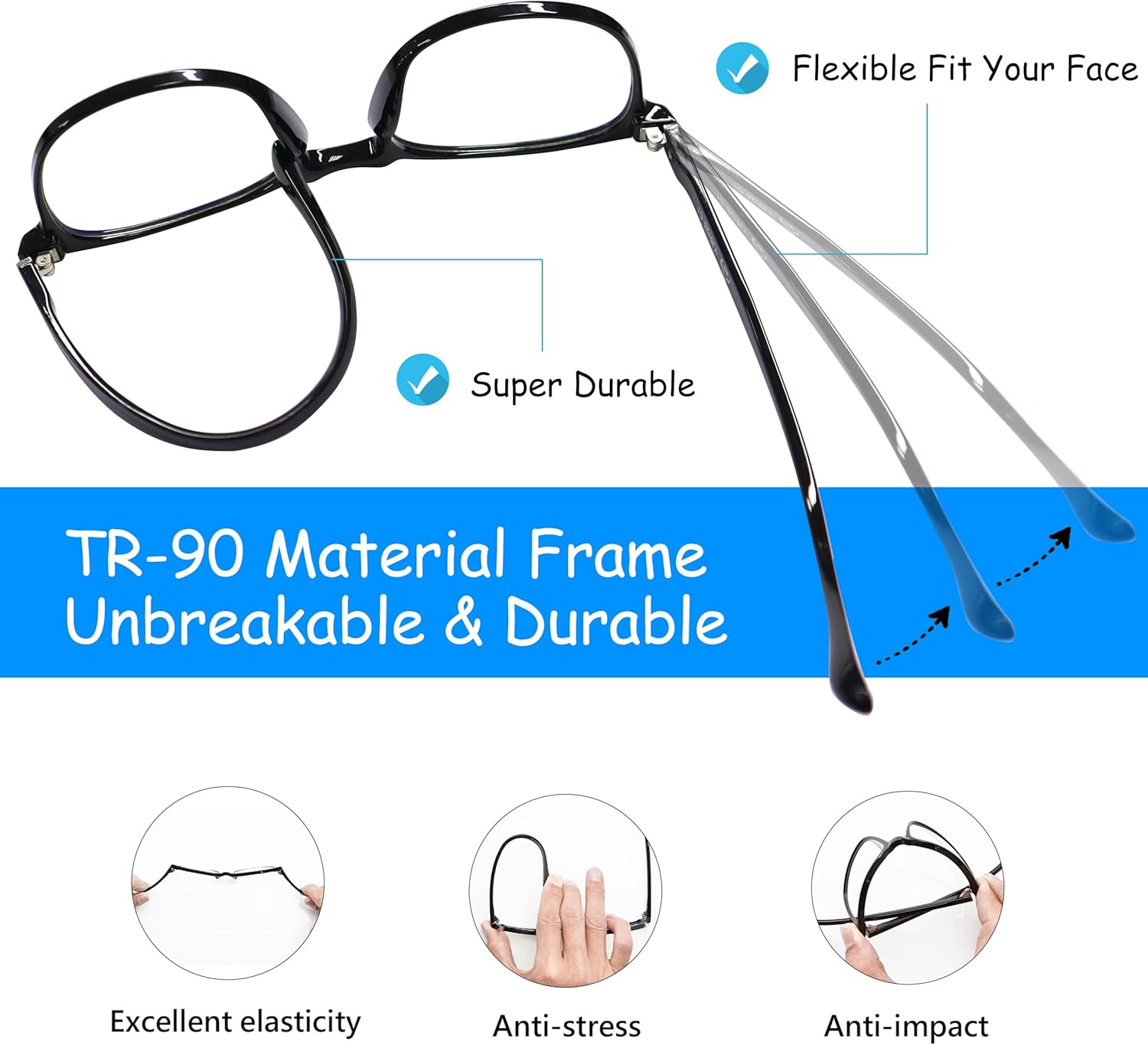 Gafas de bloqueo de luz azul para televisión, teléfono, computadora, pantalla de juegos para hombres y mujeres, marco TR90, anti fatiga ocular UV,