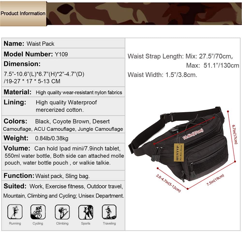 Huntvp Cangurera militar táctica, impermeable, para excursiones, alpinismo, actividades al aire libre.