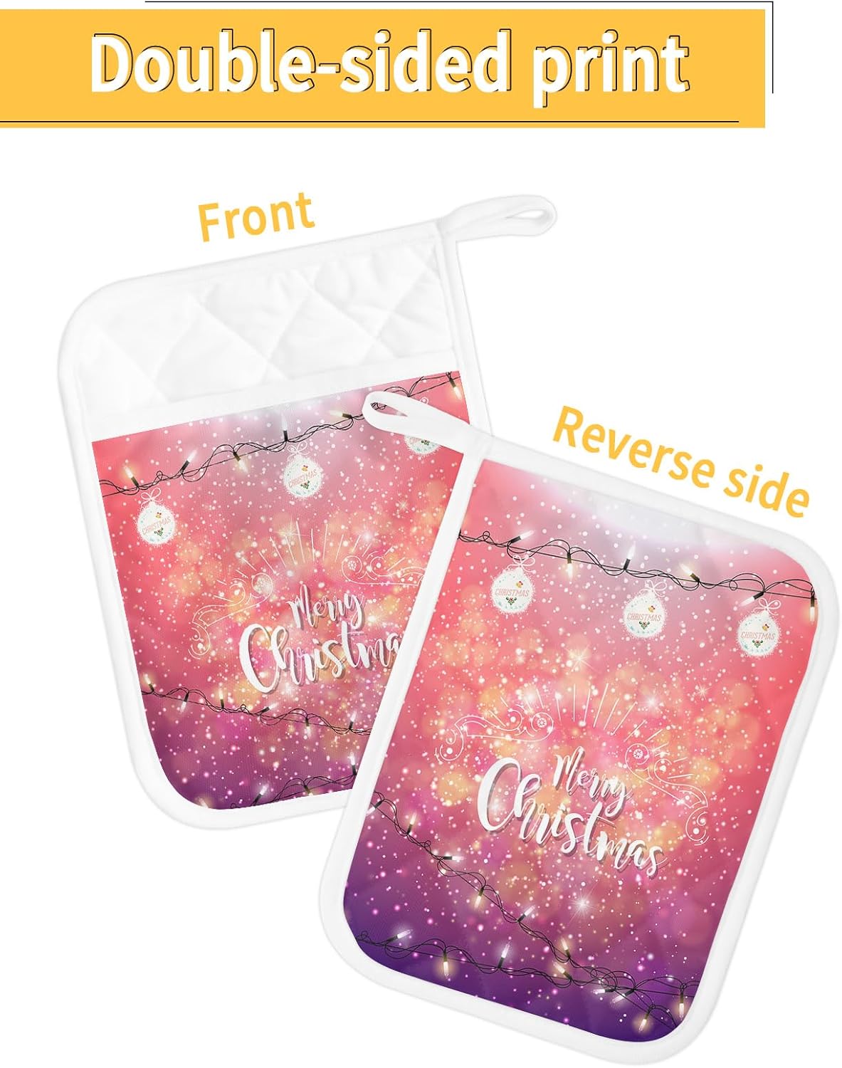 Christmas 5Pcs Pot Holders for Kitchen, Non Slip & Heat Insulation Terry Cloth Potholder Set with Pocket, Thick Hot Pad Oven Mitts Trivet Coaster