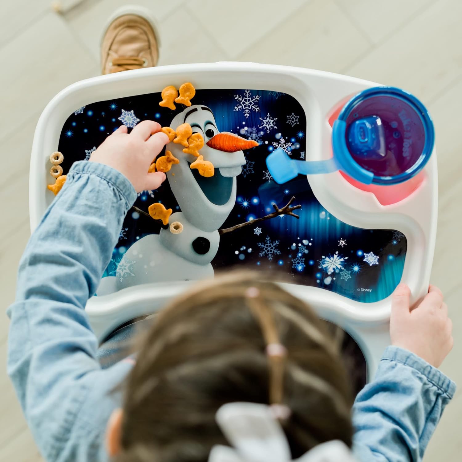 Disney Frozen Mealtime – Asiento elevador para bebé con bandeja ajustable, asiento elevador portátil para mesa de comedor, artículos esenciales de