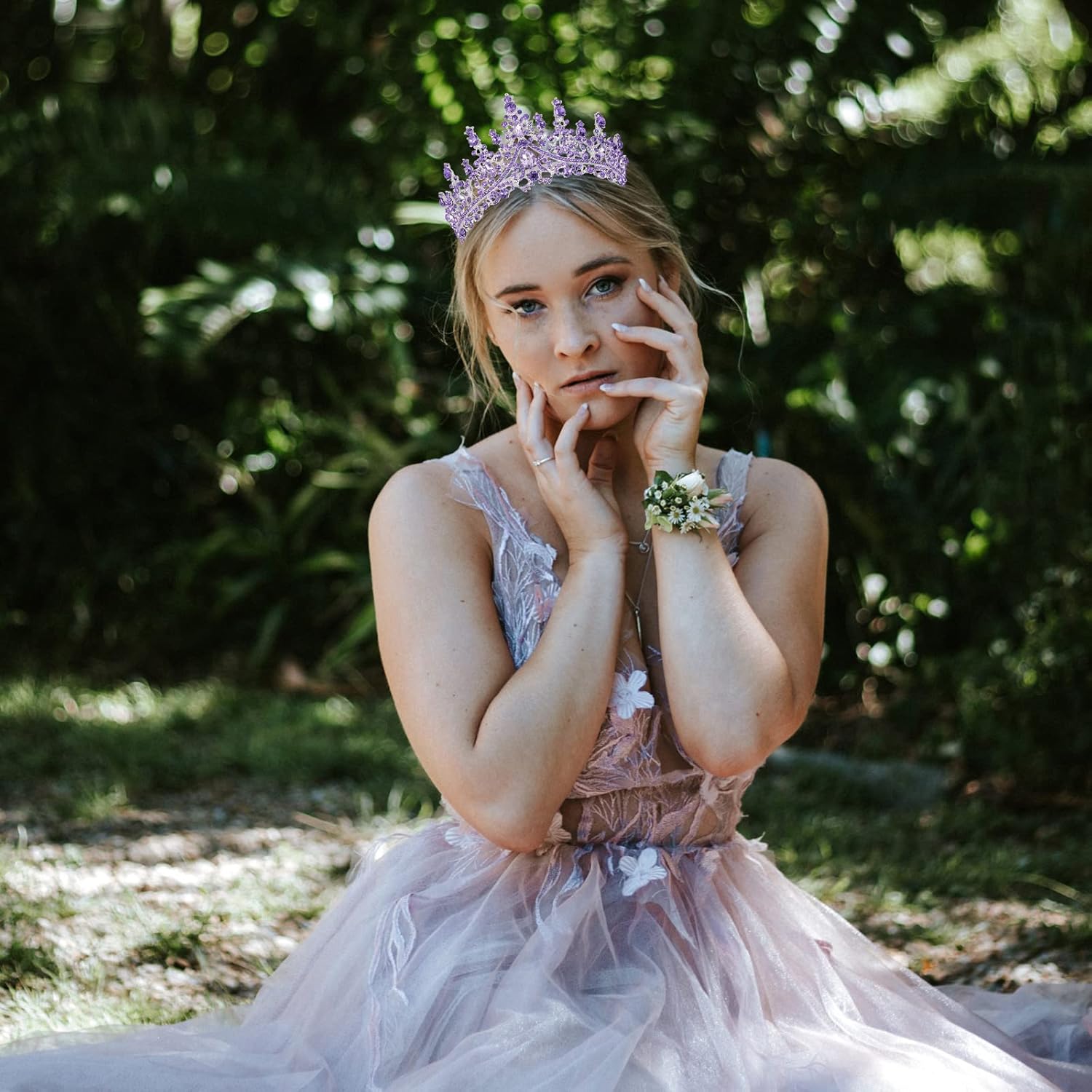 Tiaras y corona de cristal morado con peine, coronas de reina real para mujer, corona de princesa de cumpleaños para mujeres y niñas, corona de boda