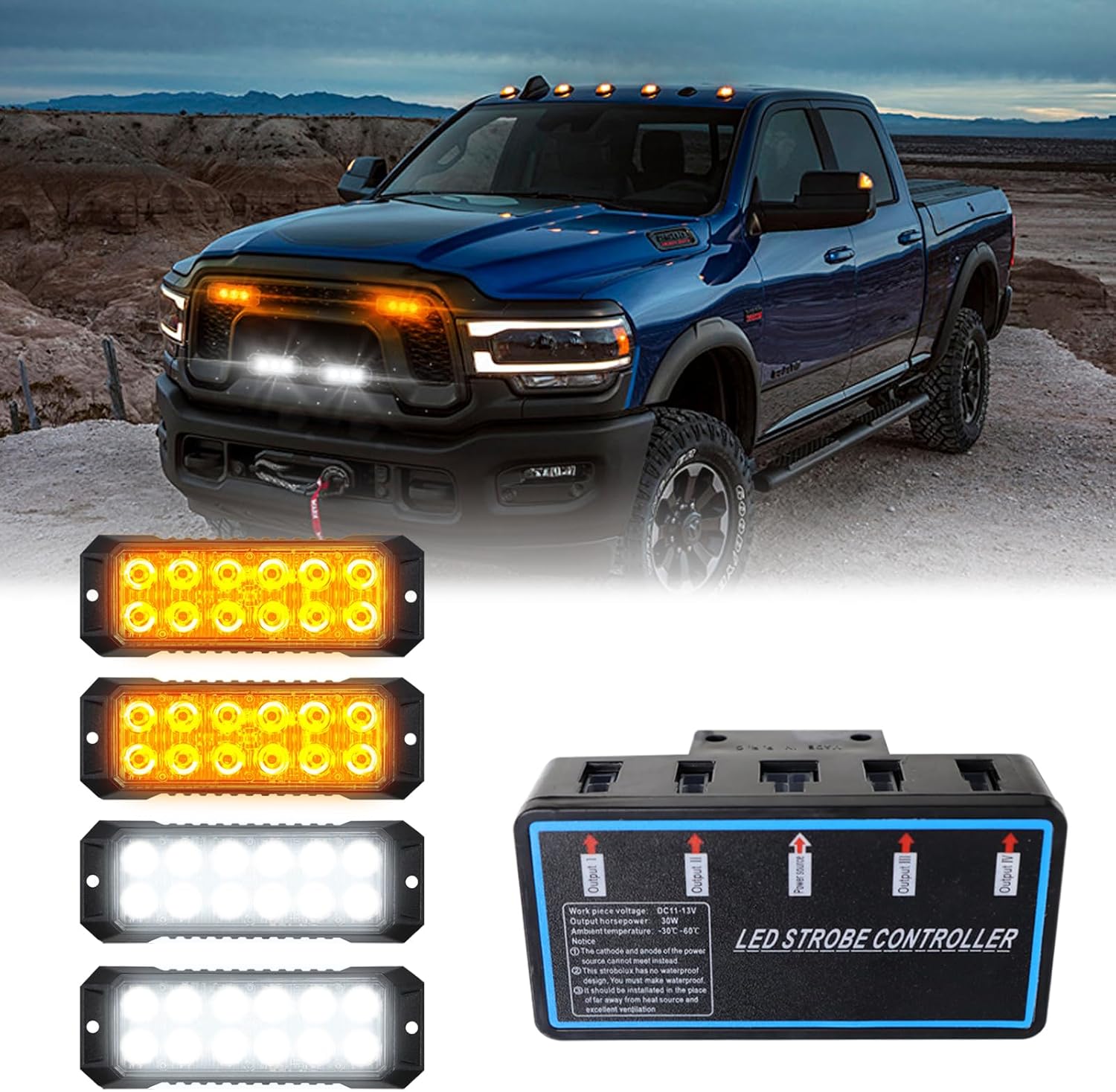 ADAURIS 12 luces LED estroboscópicas para camiones, luces de emergencia para vehículos, luces intermitentes ámbar, para vehículos, 12 V -24 V, súper