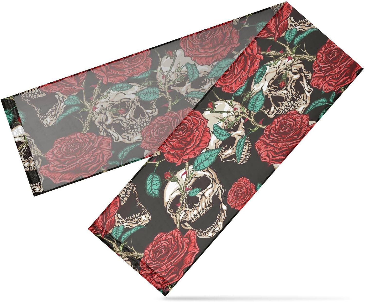 Skulls and Red Roses Table Runner Fall Decor for Desk Decor Halloween Kitchen Decor 108 Inches Long