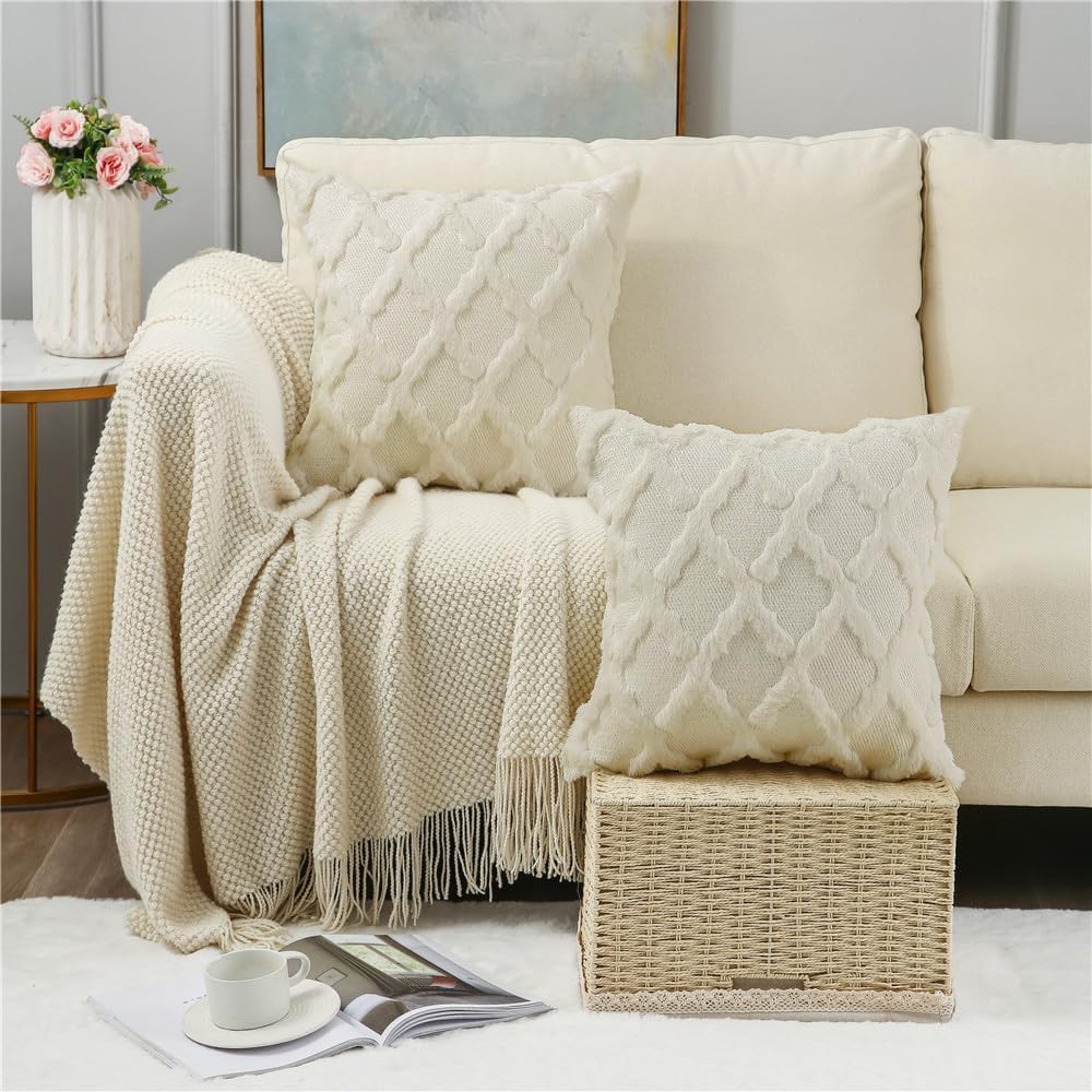 BVEED Juego de 2 fundas de cojín decorativas de 16 x 16 pulgadas, fundas de almohada decorativas de felpa suave y corta de lana sintética para sofá,