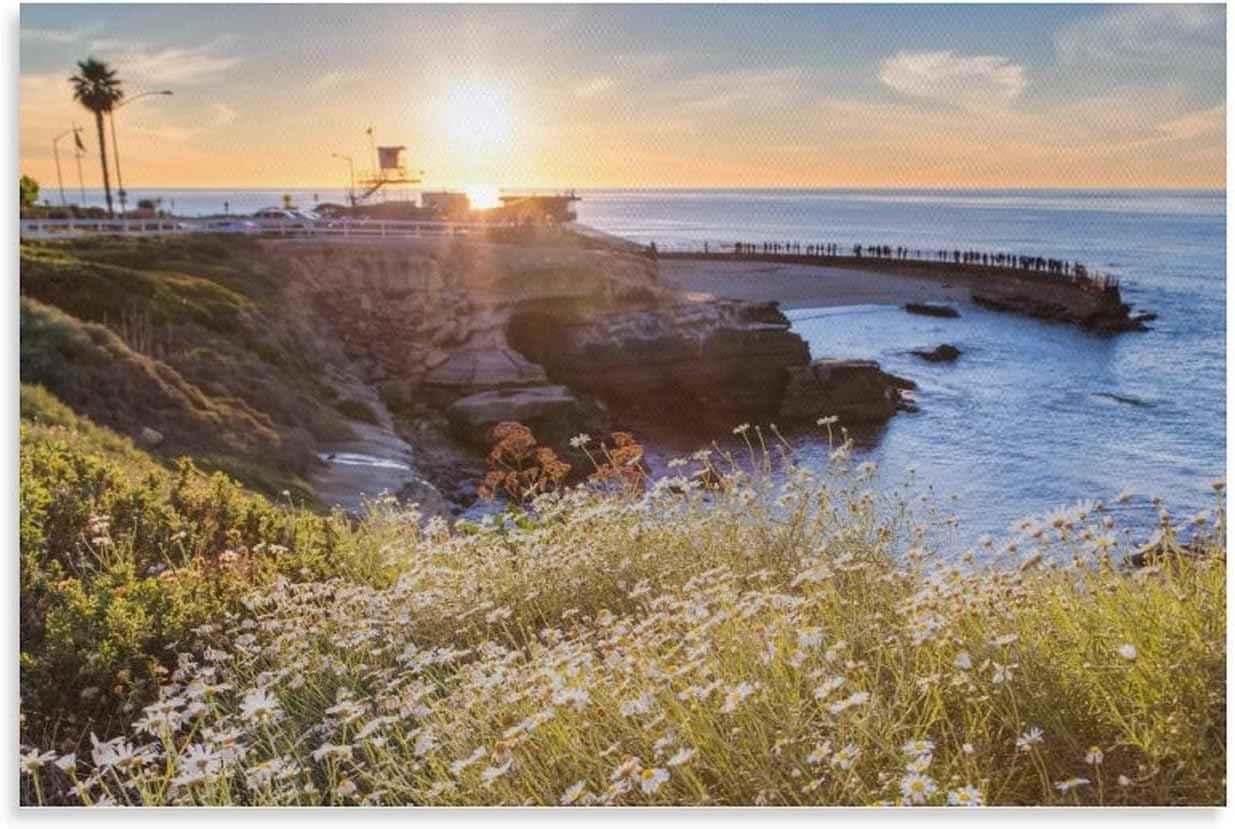 Lienzo impreso para pared, diseño de puesta de sol en la playa de La Jolla Cove, San Diego, California, lienzo para pared, pósteres e impresiones