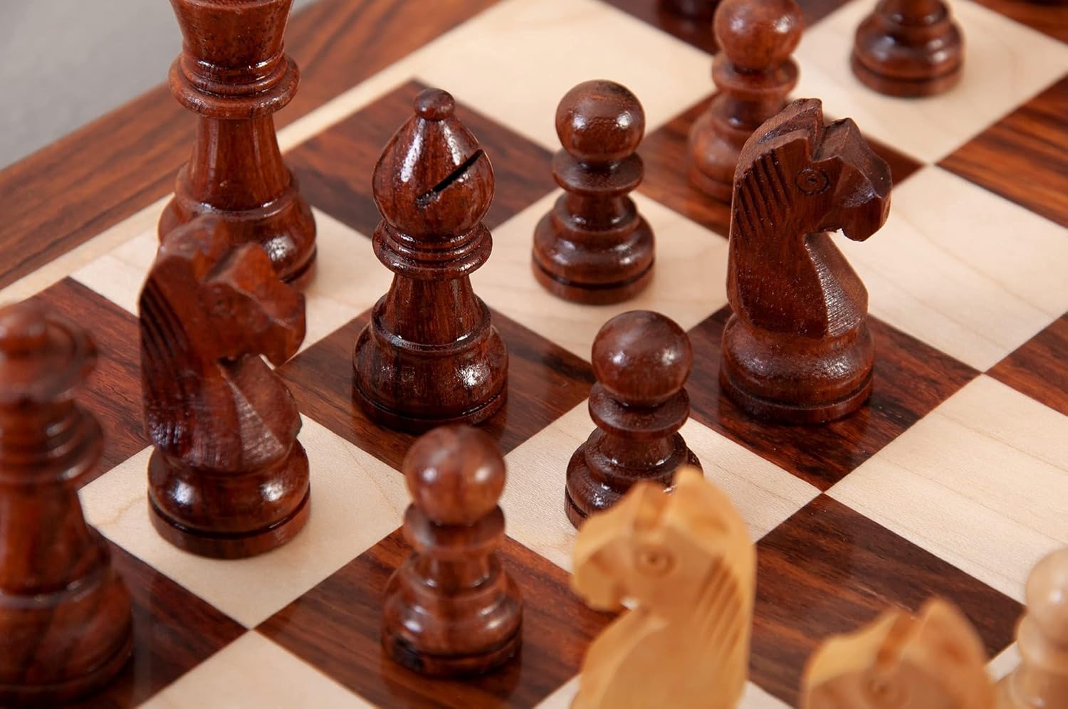 Juego de ajedrez de viaje magnético plegable de madera, 10 pulgadas, palisandro dorado y arce