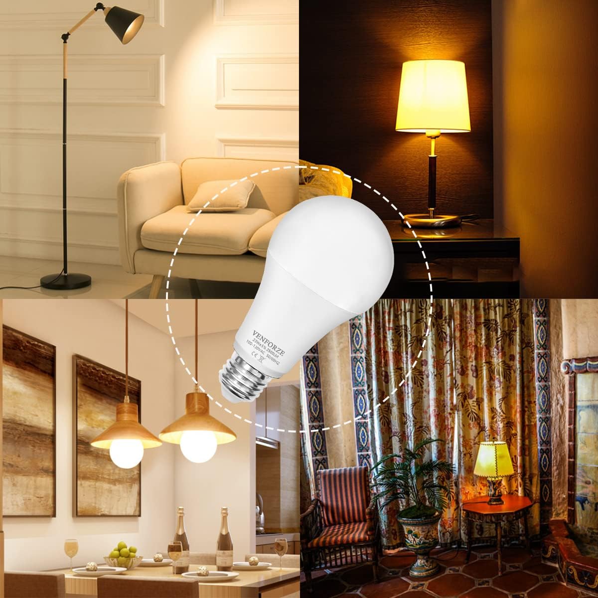 Venforze Bombilla brillante, equivalente a 150 W-200 W, 2500 LM, E26, bombilla LED de 23 W, blanco cálido, 2700 K, A21, no regulable, paquete de 2