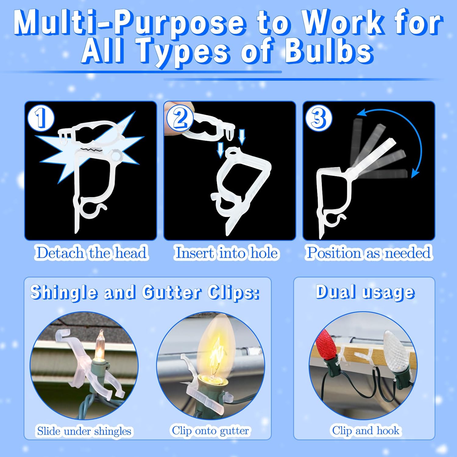 Clips de luz de Navidad multiusos, clips de luz navideños para luces C7 y mini, clips de luz de vacaciones para interiores y exteriores, paquete de