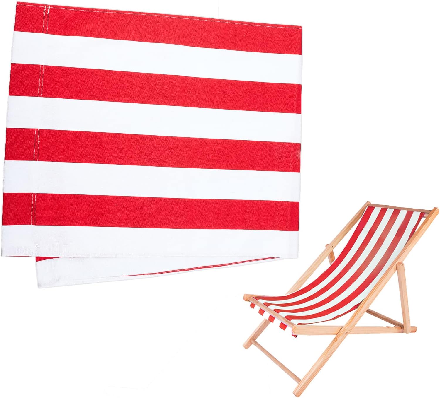 PH PandaHall Tela de repuesto para silla, 44 x 17 pulgadas, silla de playa, silla plegable de tela a rayas rojas y blancas, de lona Oxford,