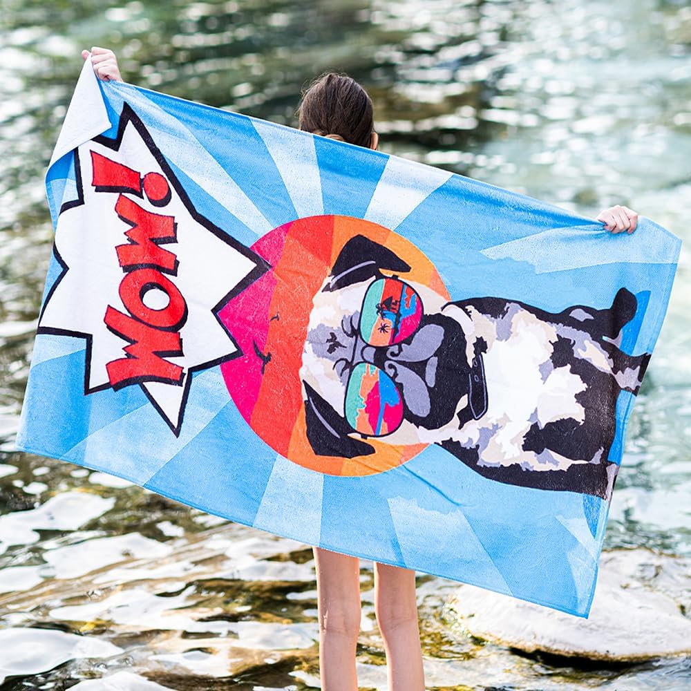 Akay Tekstil Toalla de playa y bolsa de playa con diseño de perro, toalla de baño, colores glamorosos con un diseño único, extra grande (30 x 60