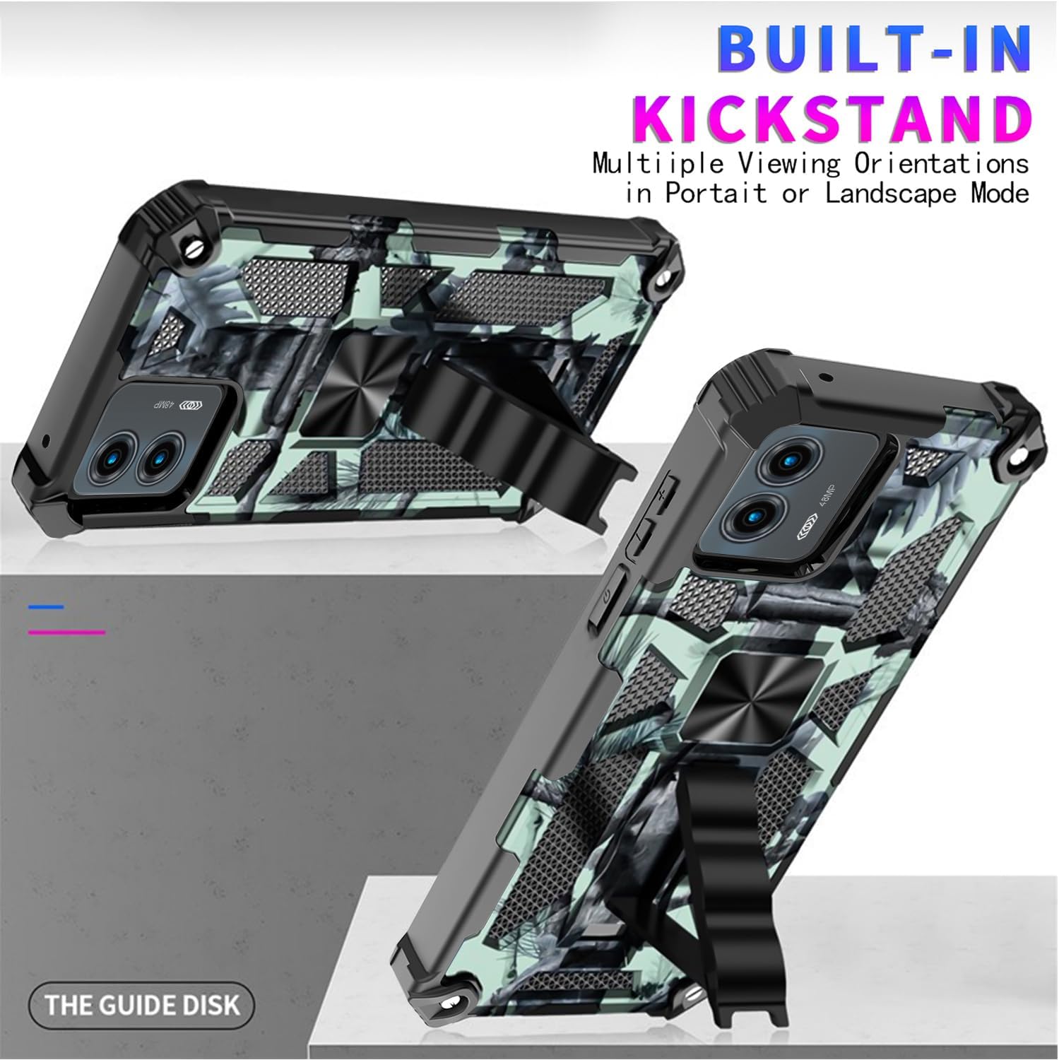 Funda para Motorola G 5G 2023, con 2 protectores de pantalla de vidrio templado, grado militar, soporte con soporte magnético para automóvil, funda