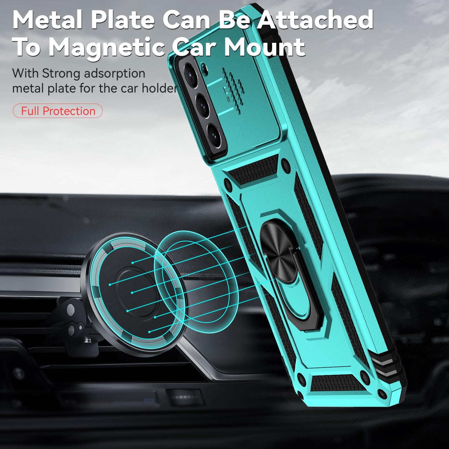 Funda para Samsung Galaxy S21 Plus con cubierta para lente de cámara, protector de pantalla HD, resistente a caídas de grado militar, soporte de