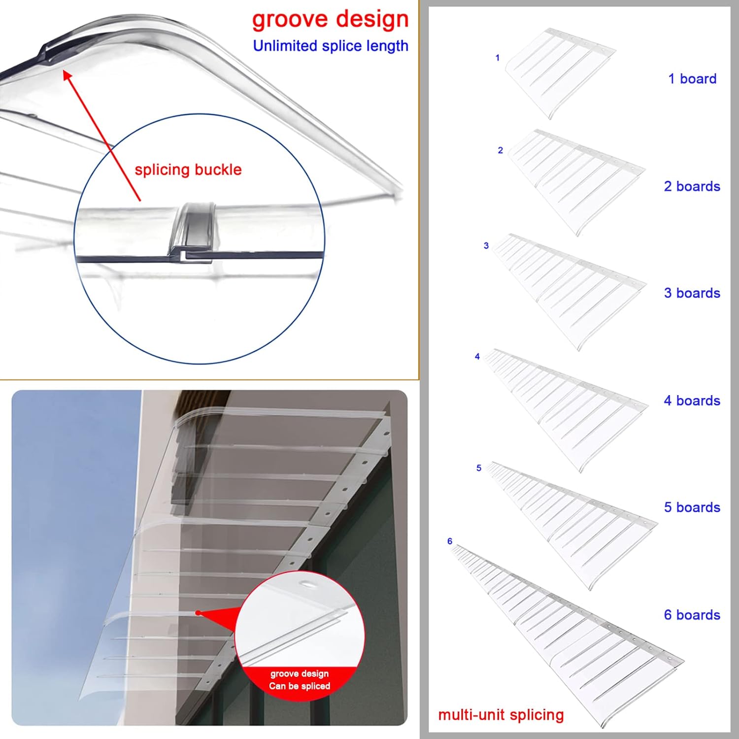 Toldo invisible para ventana, toldo para puerta, puerta delantera al aire libre, cubierta de policarbonato para puerta superior, protección UV