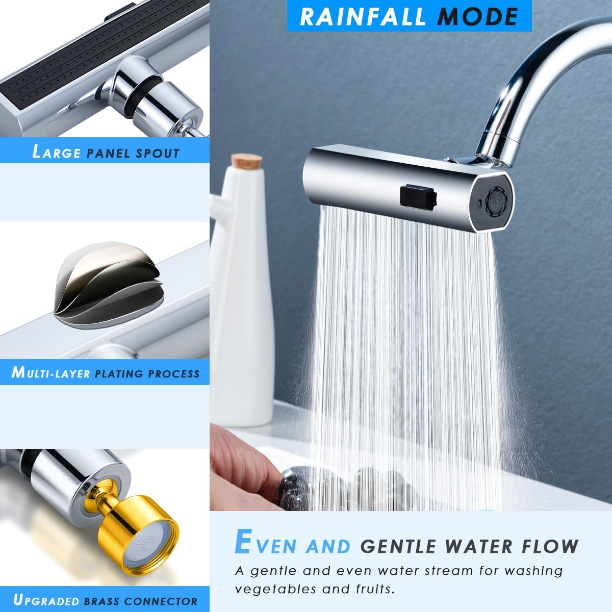 Suteng Grifo de cocina en cascada, grifo de cocina táctil, 3 en 1 de reemplazo de cabezal de grifo de cocina de 360, grifo de fregadero de cocina a