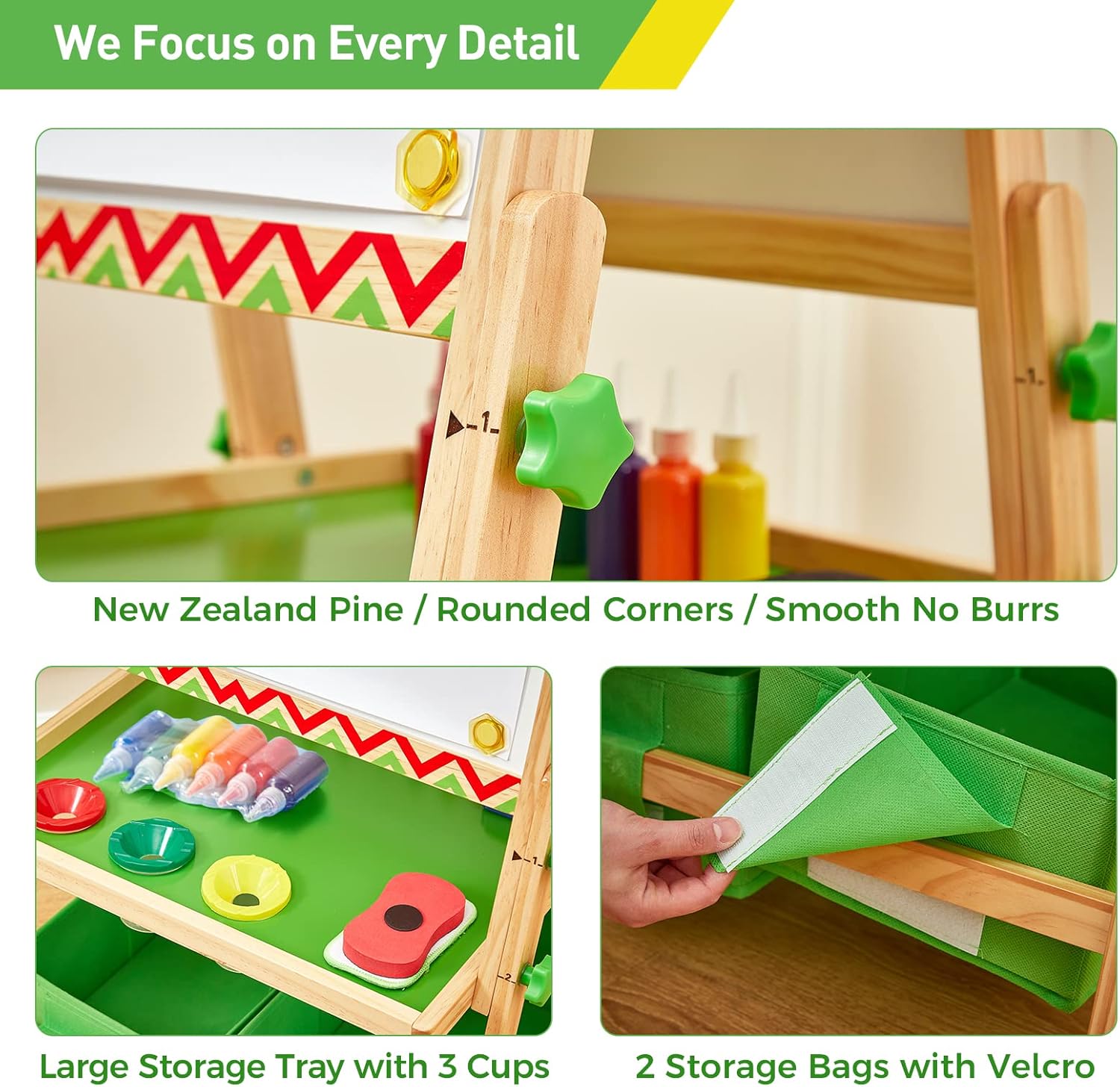 FUNLIO Caballete de arte para niños, 3 alturas ajustables para niños de 2 a 8 años, caballete para niños pequeños con rollo de papel, pizarra