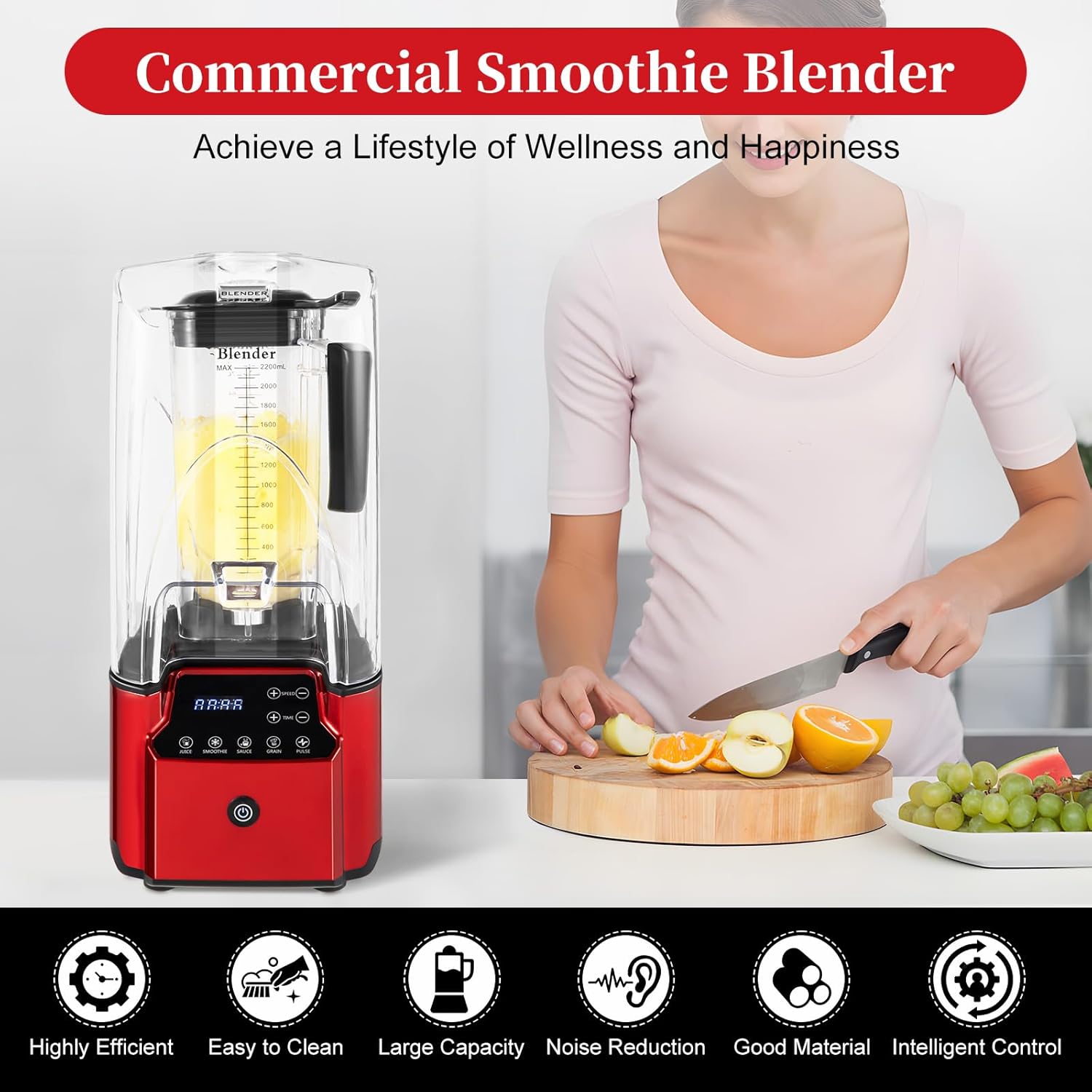 Licuadora para batidos y batidos, licuadoras de cocina compactas de 74.4 onzas con 8 modos, temporizador y pantalla táctil, licuadora profesional de