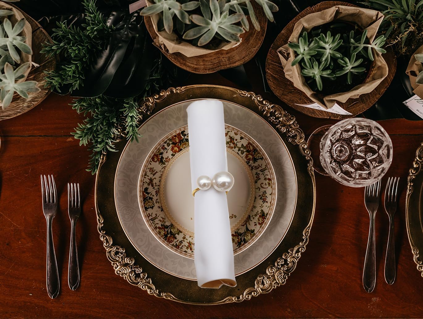 Juego de 12 servilleteros para mesa de comedor, servilleteros de perlas para fiestas de vacaciones, cocina en el hogar para ocasiones casuales o
