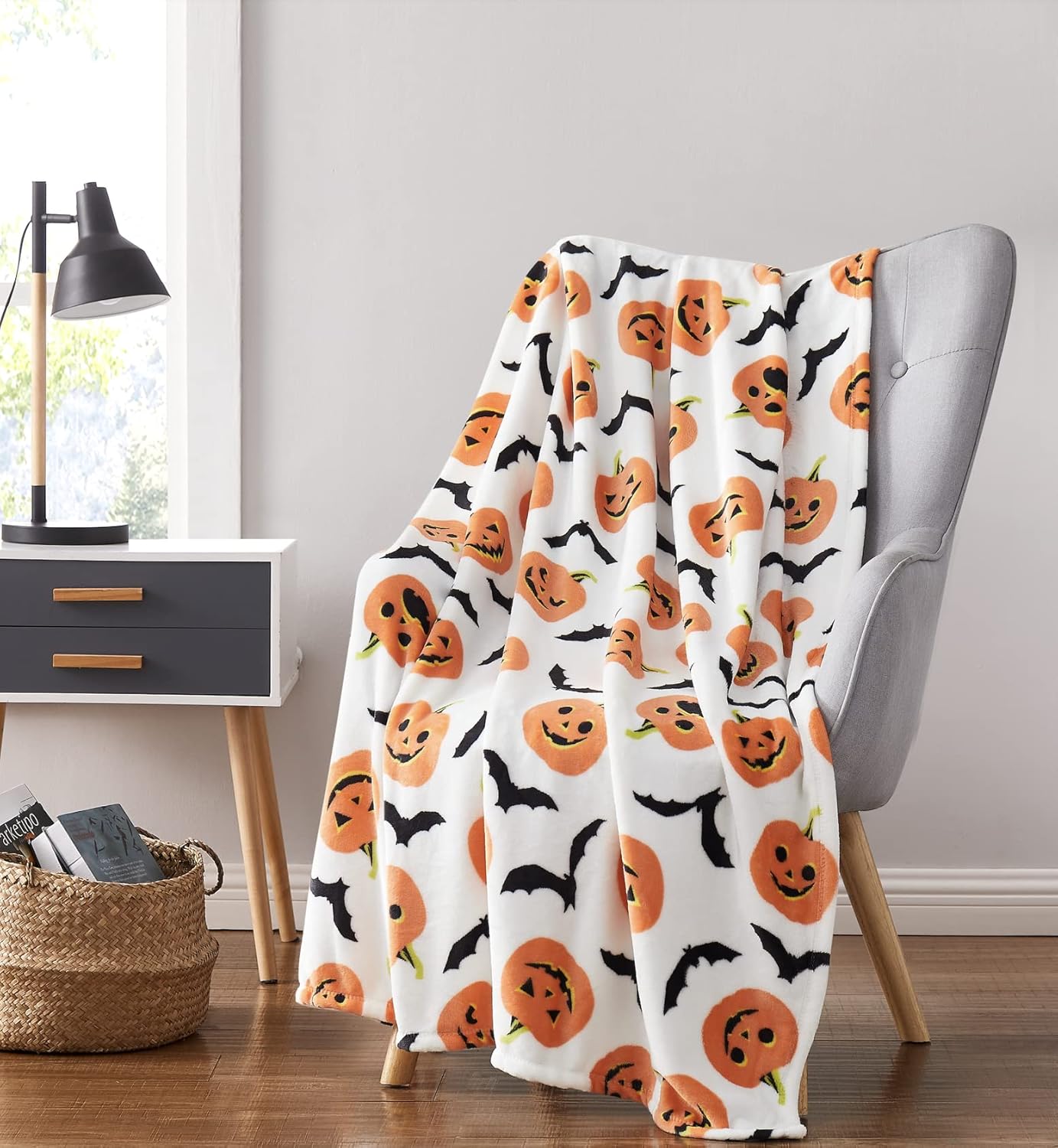 GoodGram Mantas decorativas ultra suaves y afelpadas de otoño y Halloween, con temática chic de gran tamaño, estilos surtidos (Pumpkins N Bats)