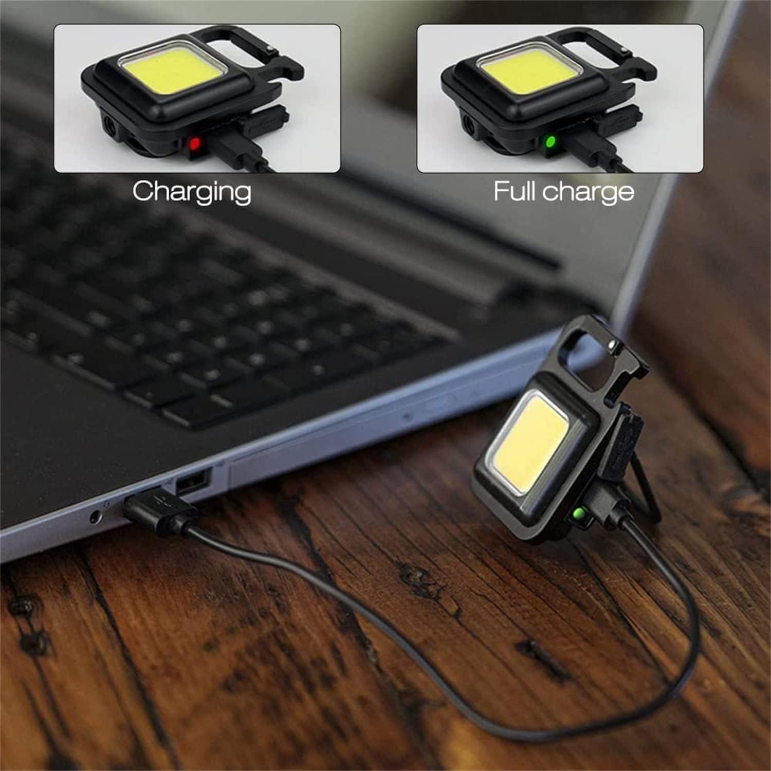 COB – Linterna de llavero súper brillante, linterna COB recargable de 500 lúmenes, 4 modos de luz, con soporte plegable y base magnética, luz de