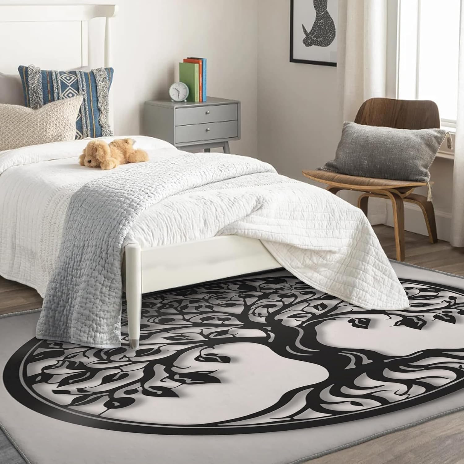 Alfombra de 2 x 3, alfombra de árbol de la vida para entrada, sala de estar, dormitorio, alfombra gris pequeña y decoración de dormitorio, lavable,