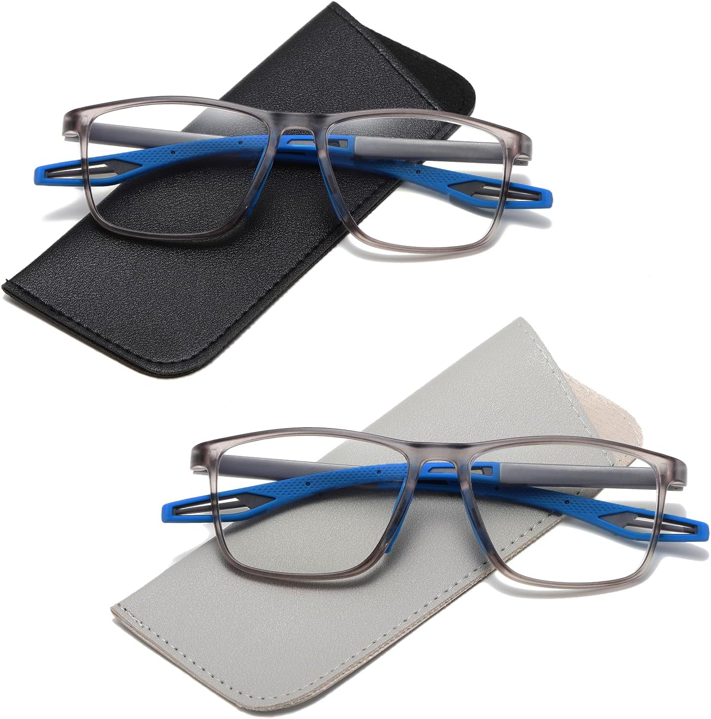 Gafas de lectura para hombre, 2 pares, estilo deportivo, cómodas y flexibles, con bloqueo de luz azul, lectores para hombres