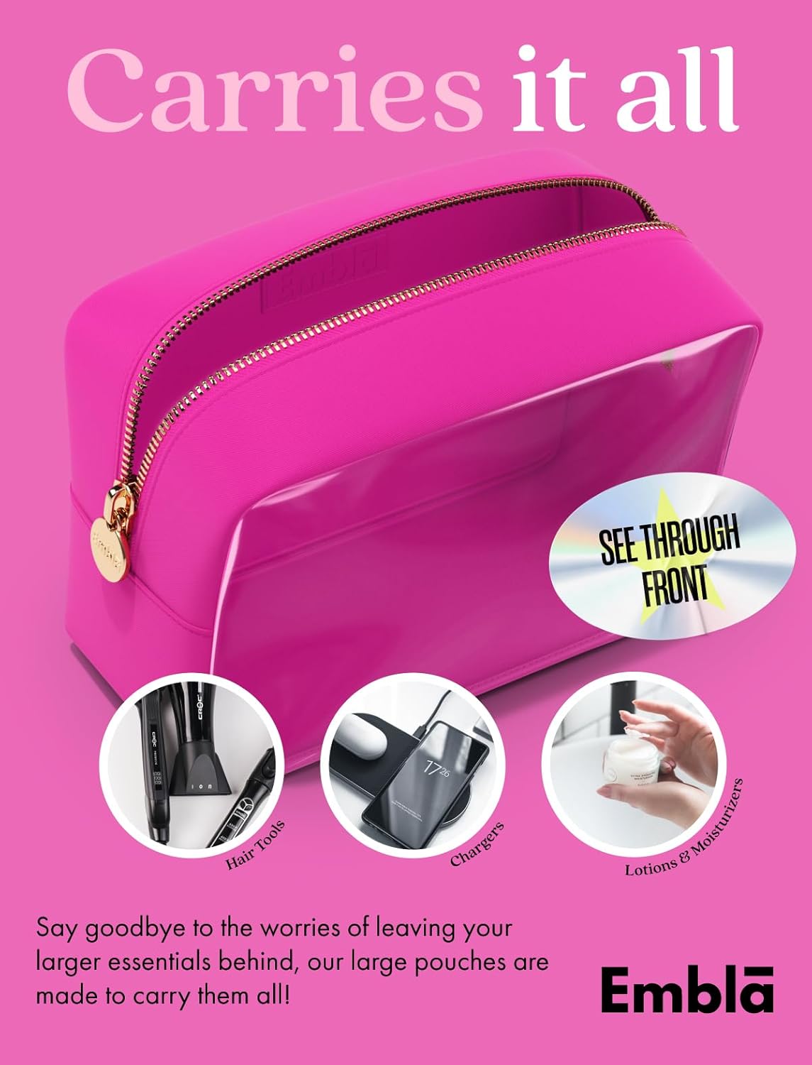 Embla Bolsa de maquillaje transparente para mujer, bolsa de cosméticos transparente, bolsas de cosméticos con cremallera, lindas bolsas de nailon