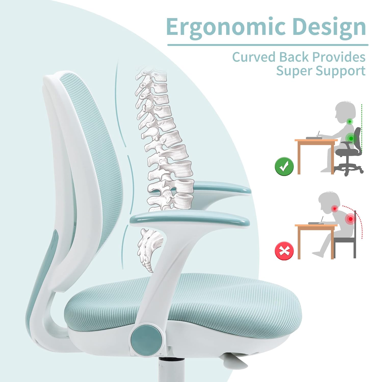 HOMEFUN Silla de escritorio para niños, sillas de computadora con reposabrazos y reposapiés para niños y niñas, bonita malla ergonómica con altura