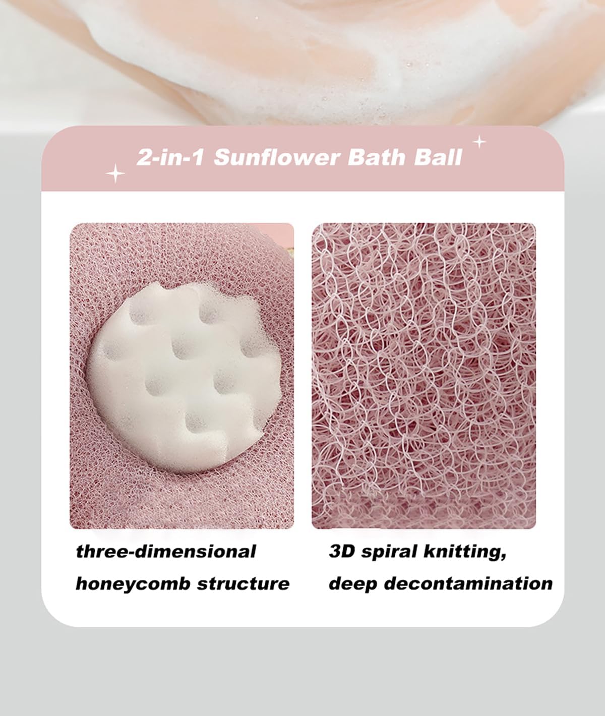 Bola de baño de girasol 2 en 1 2024, bola de baño con ventosa de girasol súper suave, esponja de baño exfoliante, cepillo de limpieza, esponjas de
