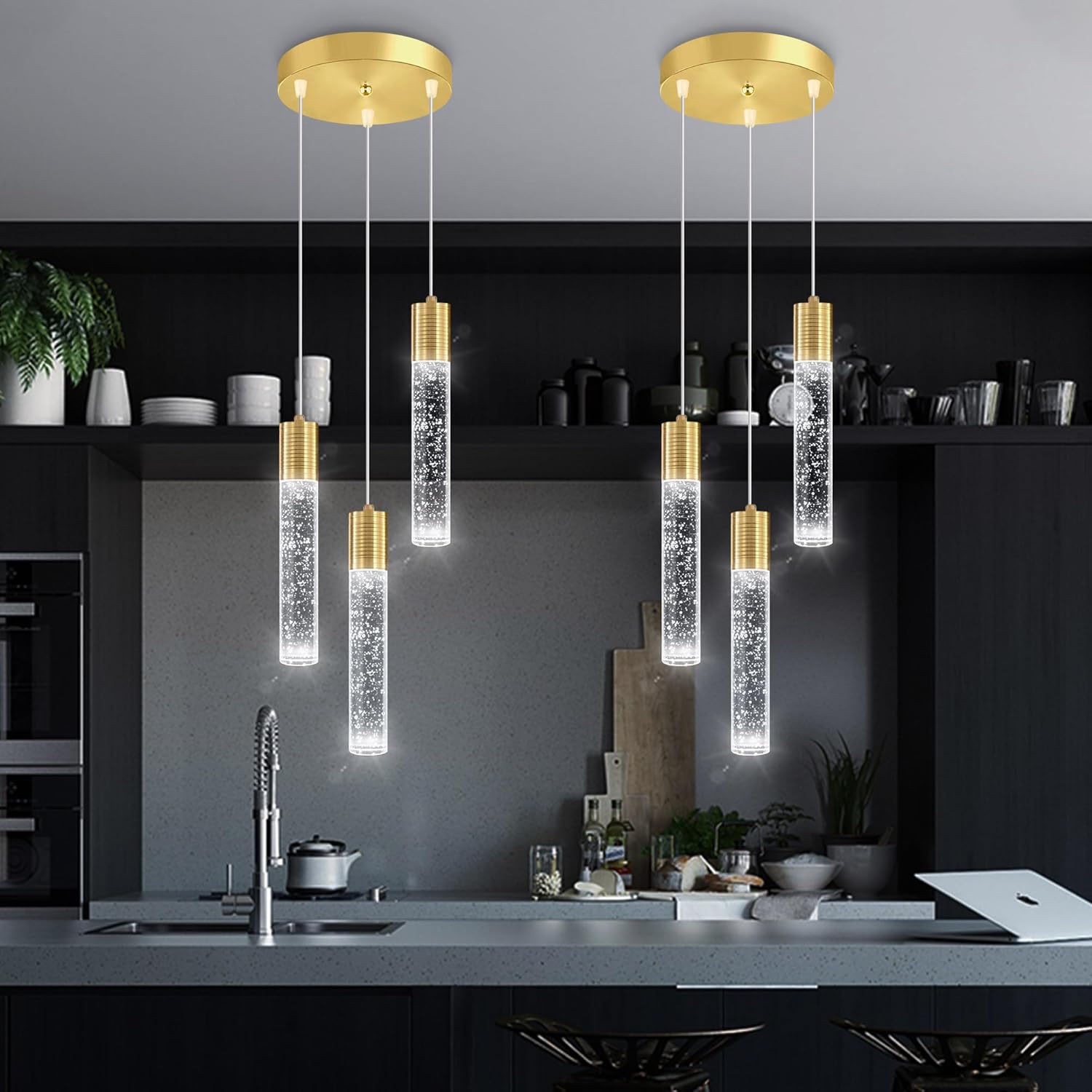 3 luces colgantes modernas LED para isla de cocina, luz colgante de burbuja, iluminación colgante para cocina, isla comedor, luces colgantes de