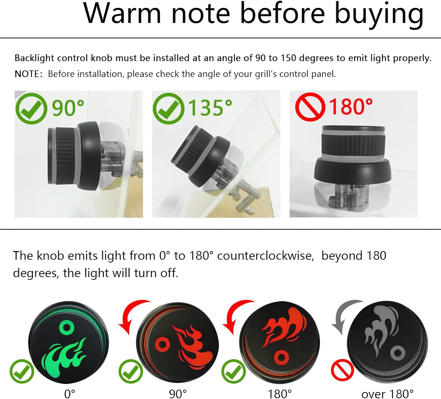 FIREACOKE Perillas de control LED para parrilla, paquete de 4 perillas de repuesto estilo llama para parrillas de gas, se adapta a vástago de