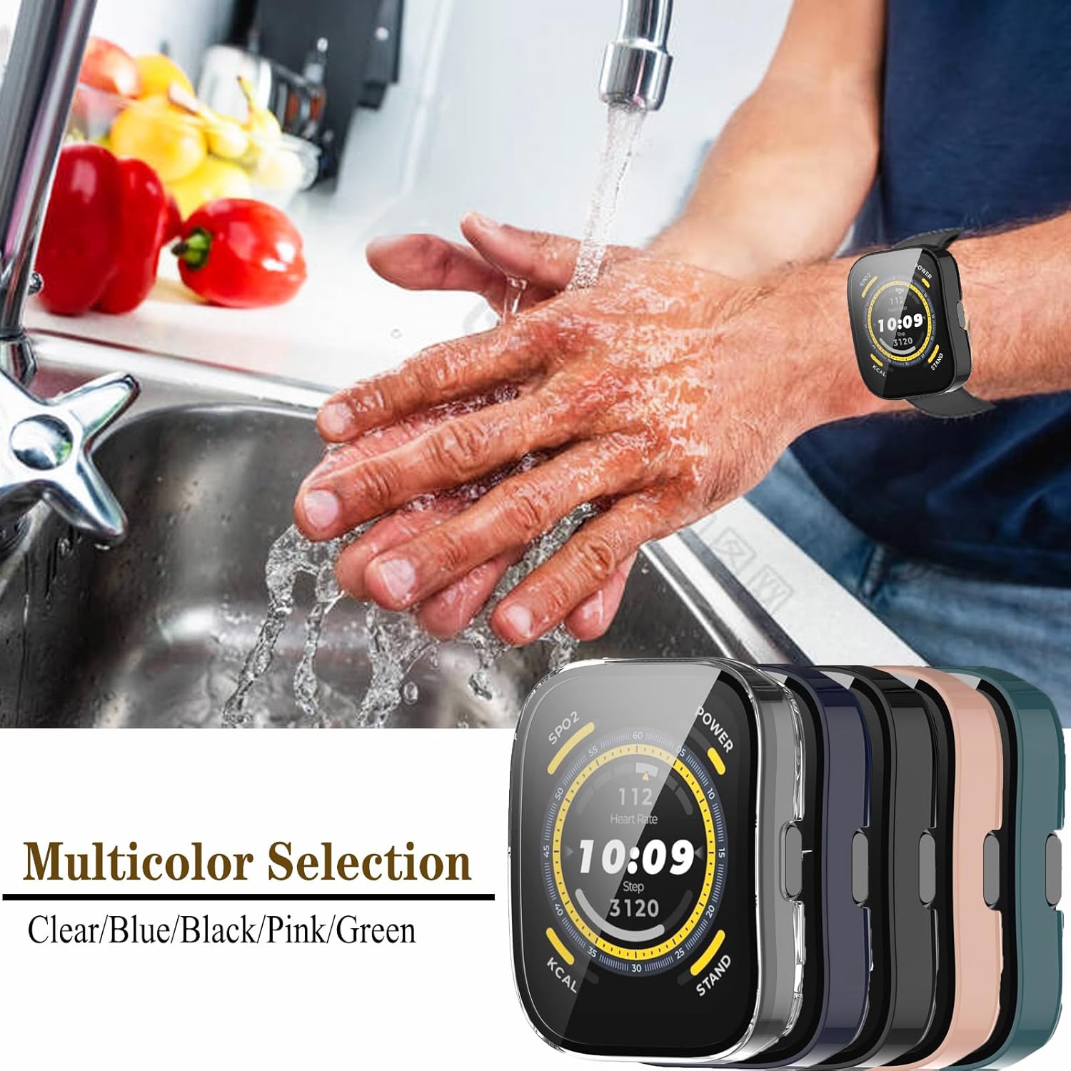 Qaerre Paquete de 5 Funda protectora de pantalla con vidrio templado compatible con reloj inteligente Amafit Bip 5, carcasa rígida de policarbonato