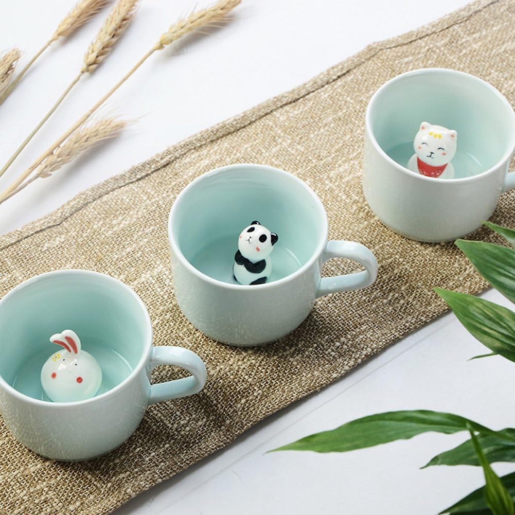 Taza de café ZaH, 10 onzas, diseño con animal 3D en el fondo, Estándar, Blanco (White Rabbit)