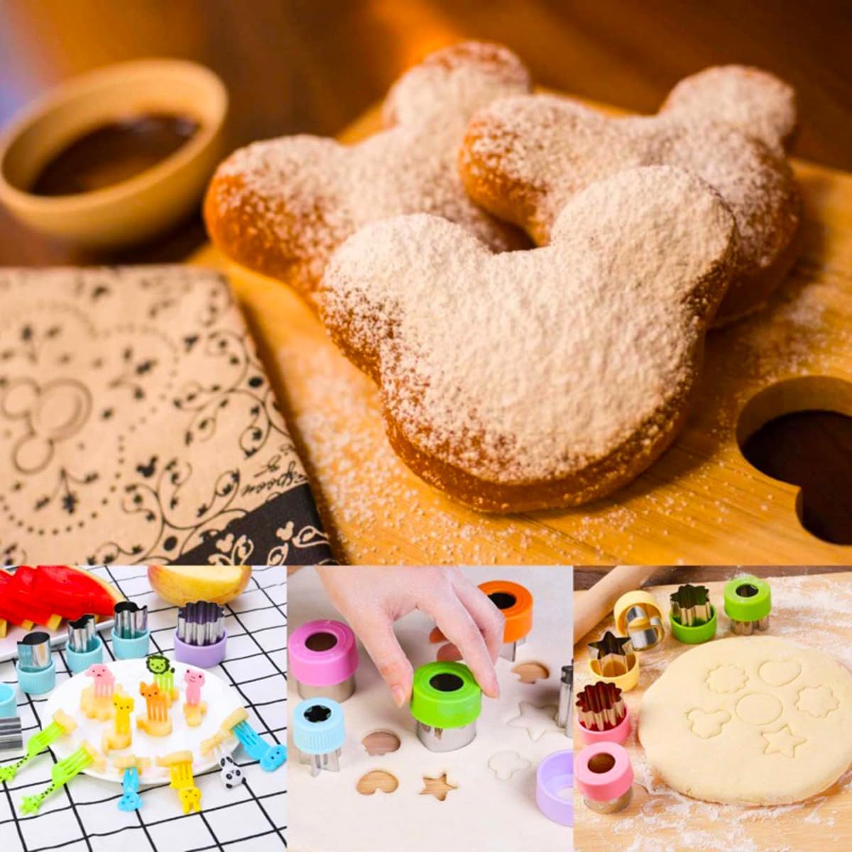 28 cortadores de galletas sándwich para niños con asa, grandes formas de dinosaurio, corazón, estrella, ratón, cortadores de fondant, 13 cortadores