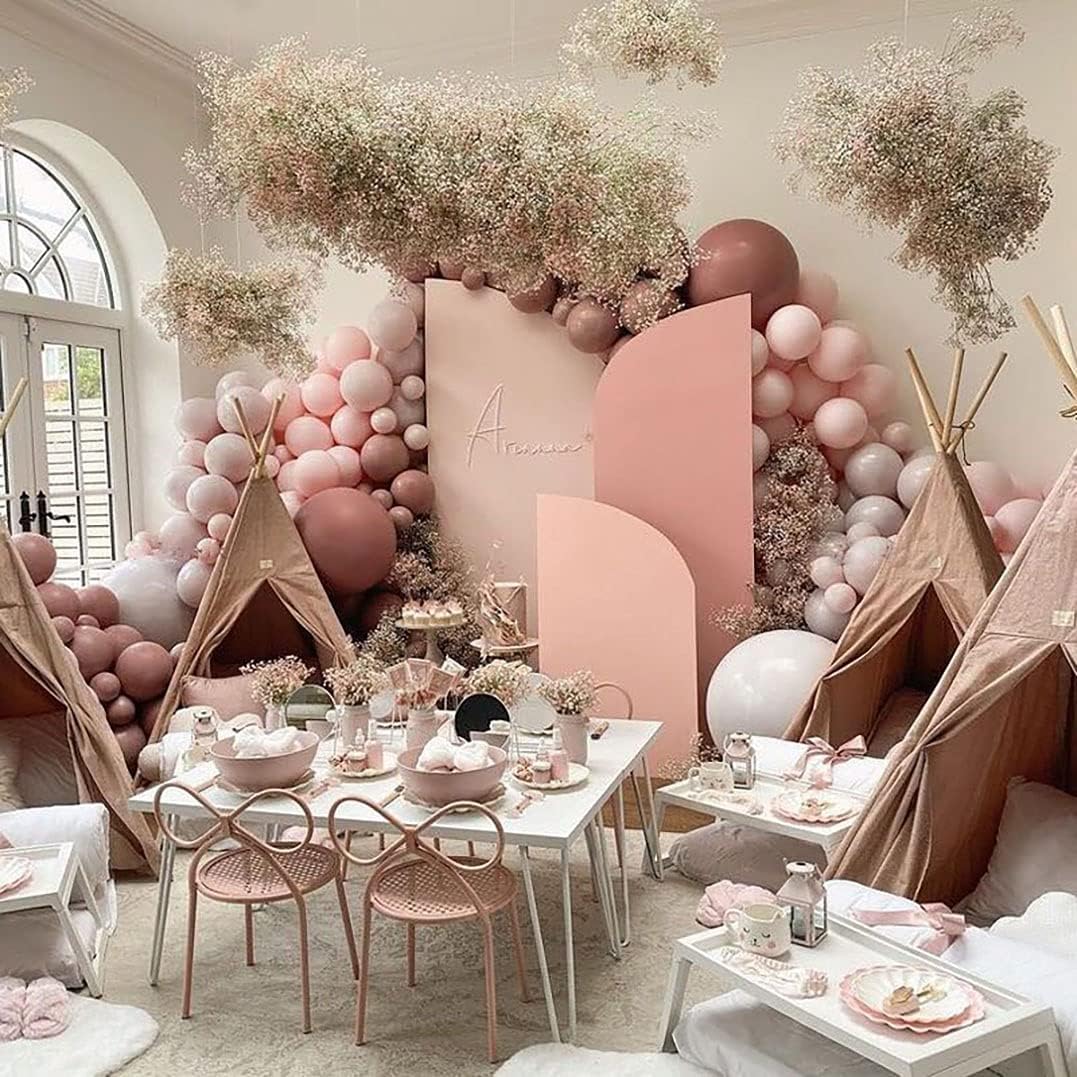 Guirnalda de globos de color rosa polvoriento de doble relleno, globos de látex rosa rosa, kit de arco de globos rosa pastel para boda, baby shower,
