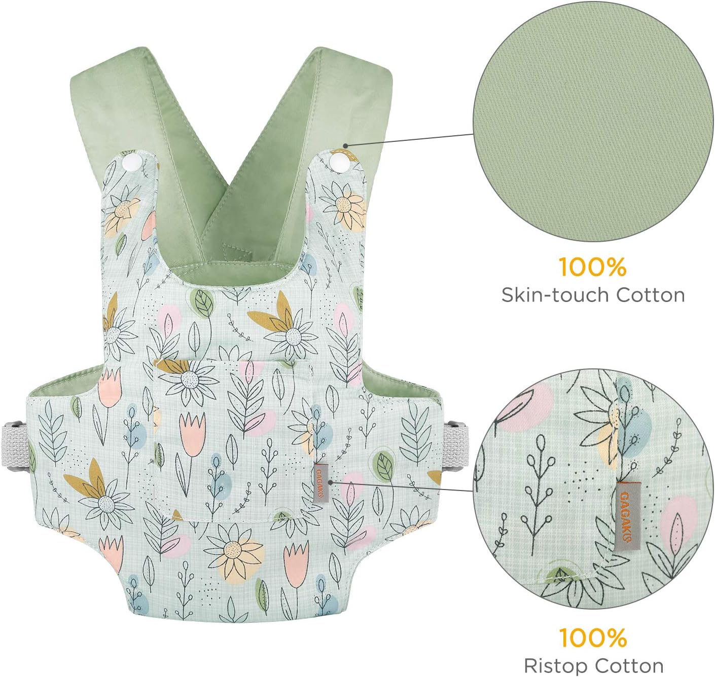 GAGAKU Portabebés de muñeca portador de muñeca accesorio de peluche con correas ajustables para niños – Verde (girasol)