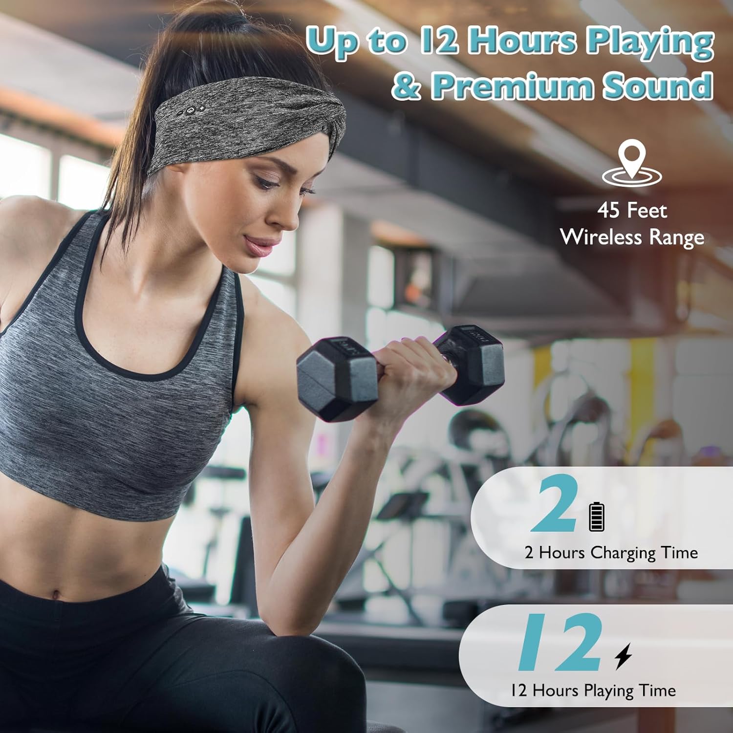 Headband Headphones 2023 Version Bluetooth Headband for Women Knotted Headband with Ultra-Thin HD Speakers & Mic, Perfect for Yoga Running Workout