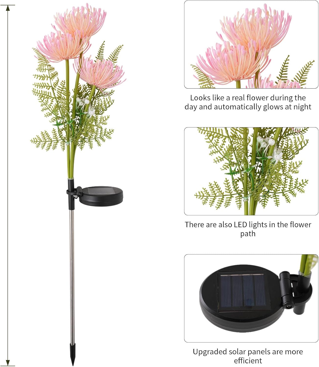 Luces solares de jardín, luces solares al aire libre para decoración de jardín, luces de flores de alfiler para jardín, patio, camino, decoración de