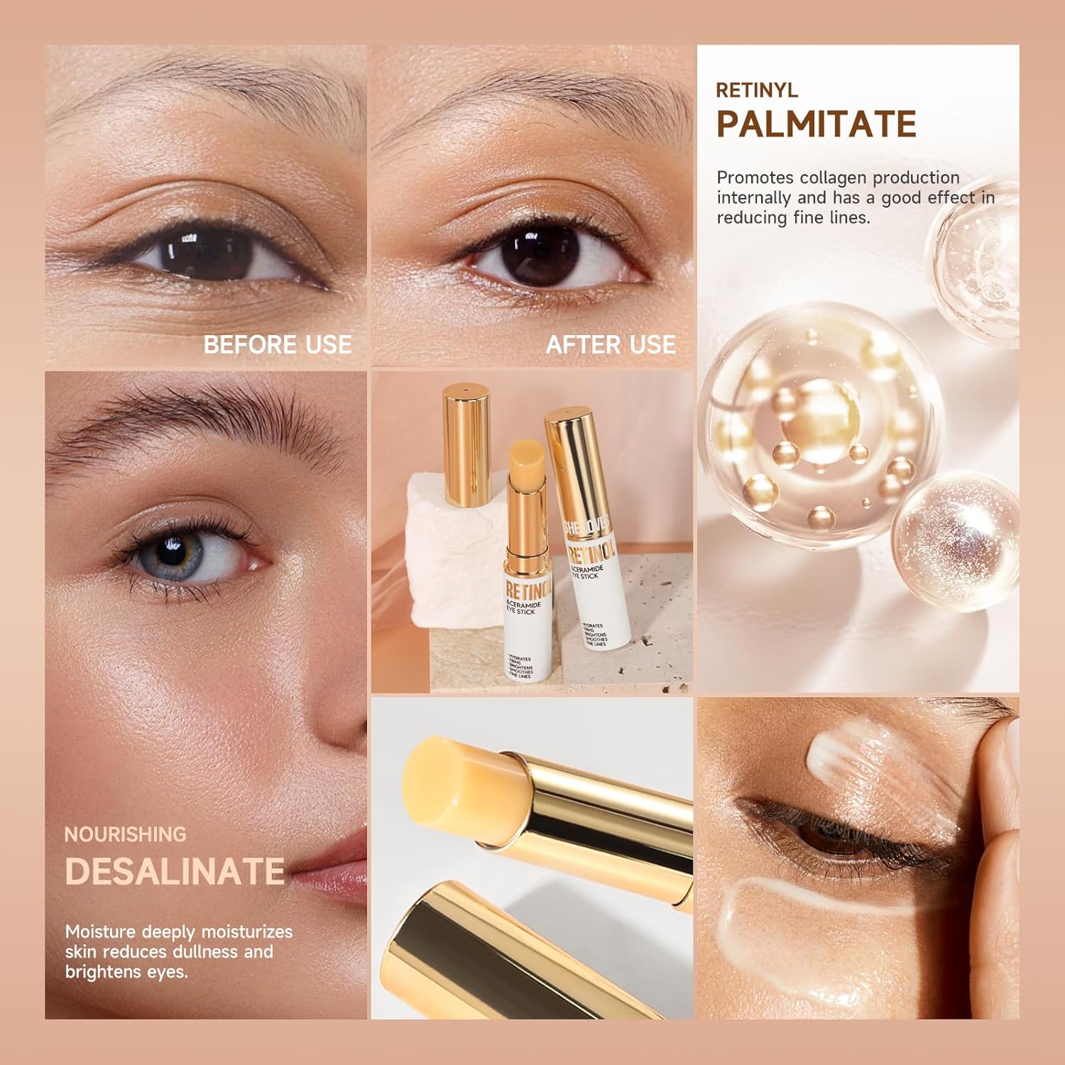 VSTYLE Crema de ojos Stick Eye Blam Body Moisturizing Stick Neck Cream Retinol Portable Eye Skin Stick Anti-arrugas Eliminación de ojeras