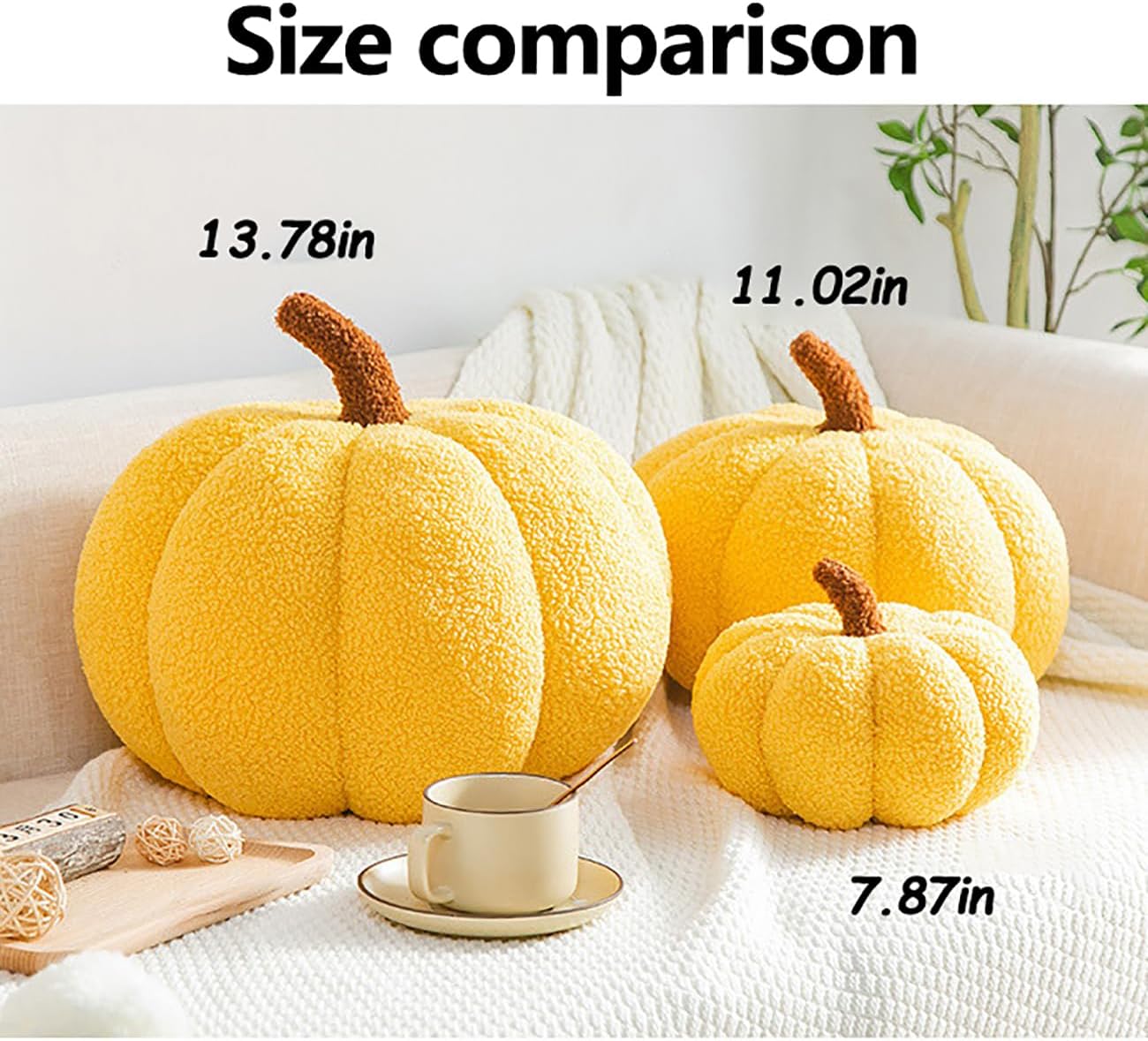 Eoieov Lindas almohadas de calabaza 3D para cama, sofá, automóvil, almohada decorativa creativa con forma de calabaza, cojín de vellón de cordero