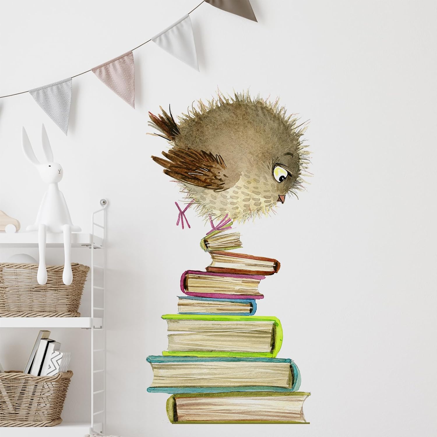 Calcomanías de pared con diseño de búhos y libros, lindos animales, papel tapiz educativo para despegar y pegar para habitación de niños, rincón de