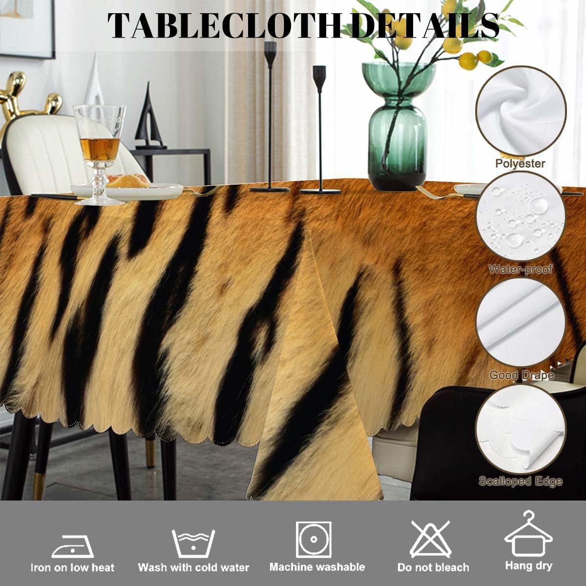 Swono Fundas de mesa con estampado de tigre de 52 x 70 pulgadas, color marrón y negro, mantel lavable para decoración de mesa de cocina, comedor,