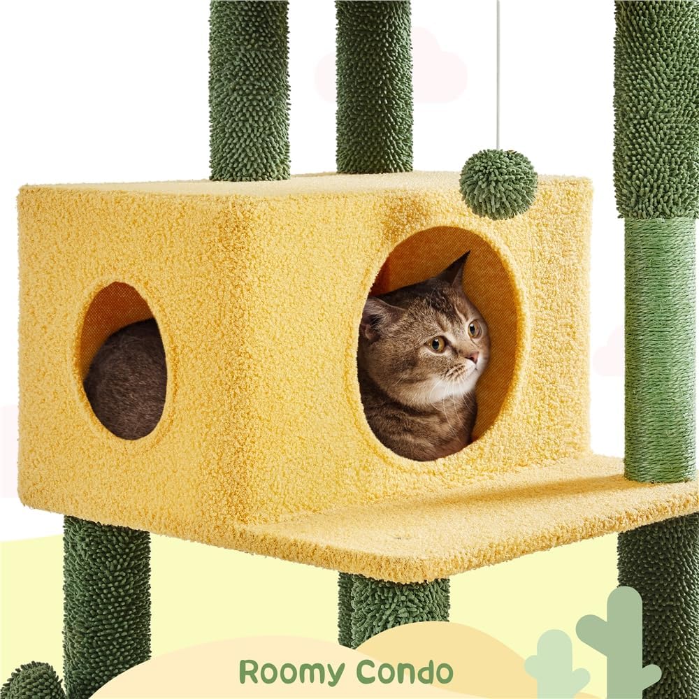 Yaheetech Árbol de cactus para gatos, torre para gatos con temática de oasis de 68.5 pulgadas de alto para gatos de interior, casa de juegos
