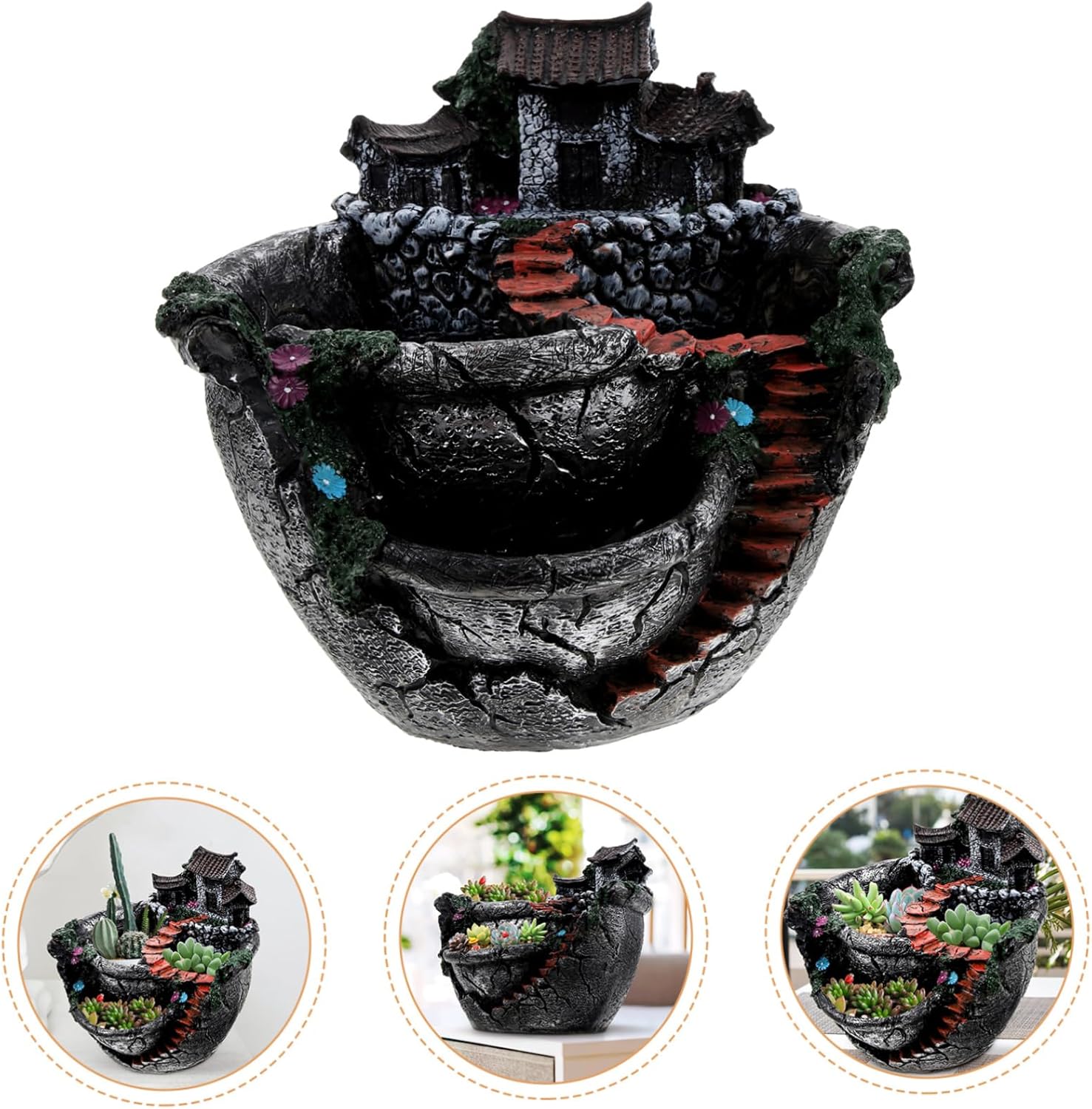 GANAZONO Arreglos florales de imitación, pequeñas plantas suculentas vivas para interiores, caja de plantas novedosas, maceta de jardín de hadas,