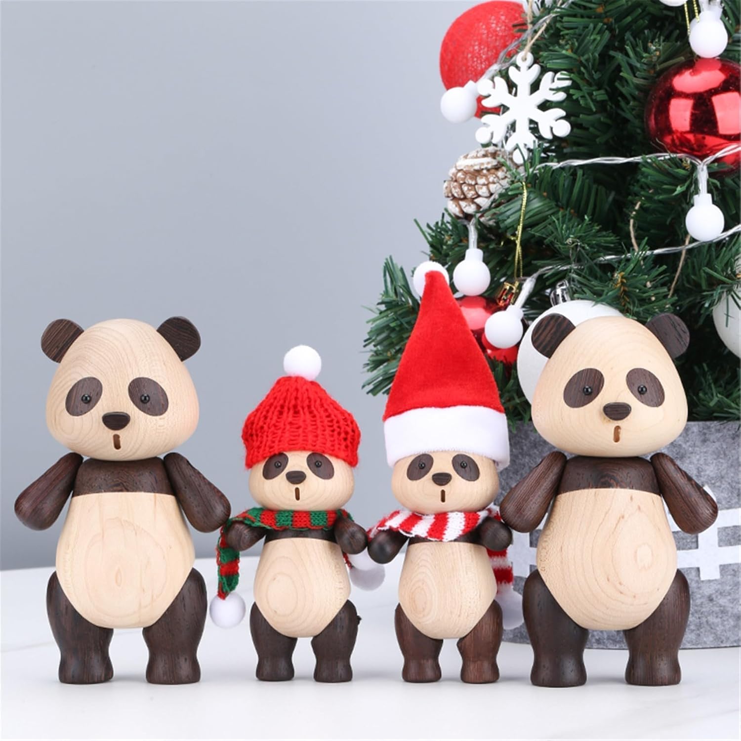 suruim Adorable estatua de panda de madera maciza creativa linda muñeca de panda de madera maciza, adornos encantadores y modernos para joyas,