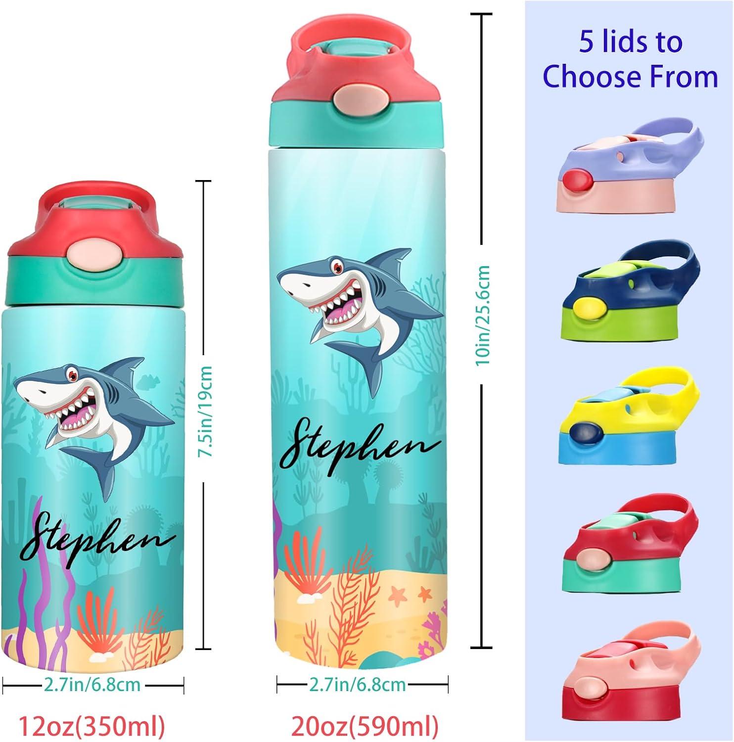 Botellas de agua personalizadas para niños, botellas de agua personalizadas de 20 onzas con nombre para niñas y niños, tazas aisladas personalizadas