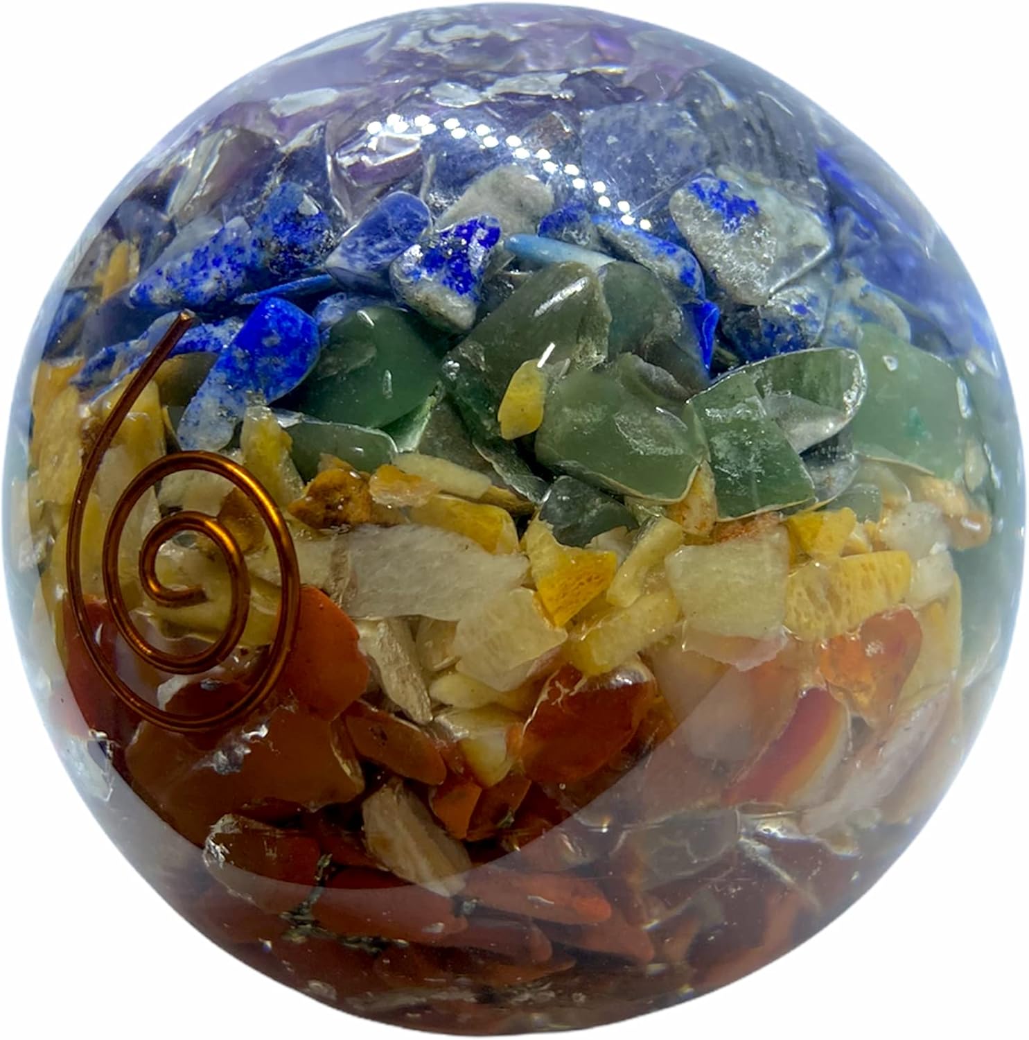 Spiritual Elementz – Bola de piedras preciosas de orgón de 7 chakras para reiki y decoración del hogar, cristales y piedras curativas,