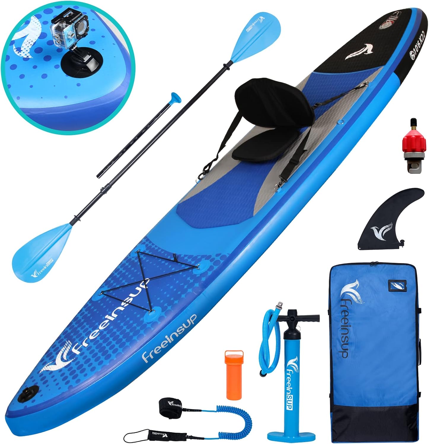 Freein Stand Up Paddle Board Kayak SUP Inflatable Stand up Paddle Board SUP 10’10’6×31 x6, 2 Blades Paddle, Dual Action Pump, Triple Fins, Leash,