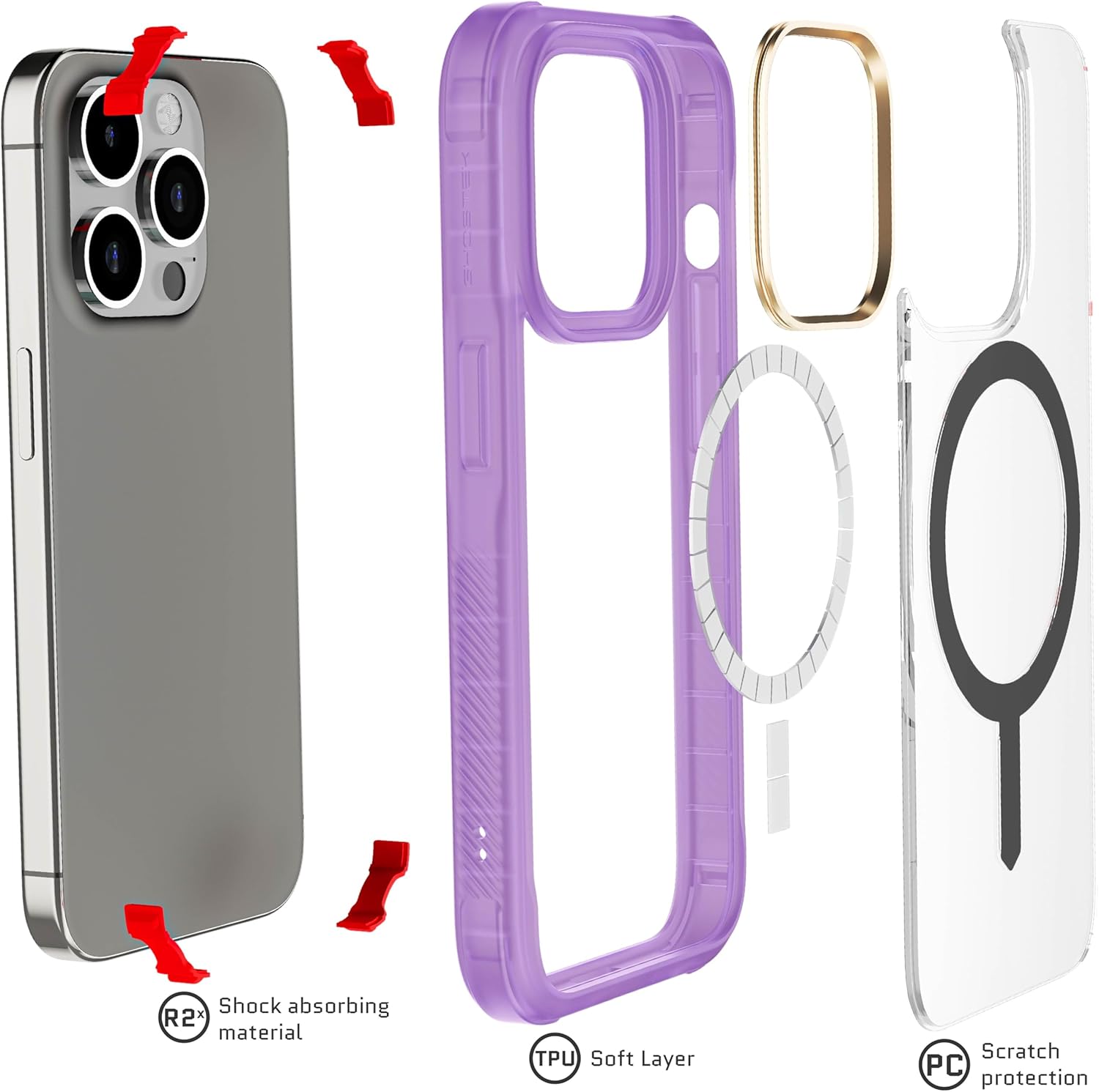 Ghostek Covert – Funda magnética transparente para iPhone 15 Pro, compatible con accesorios MagSafe, protección contra caídas a prueba de golpes,